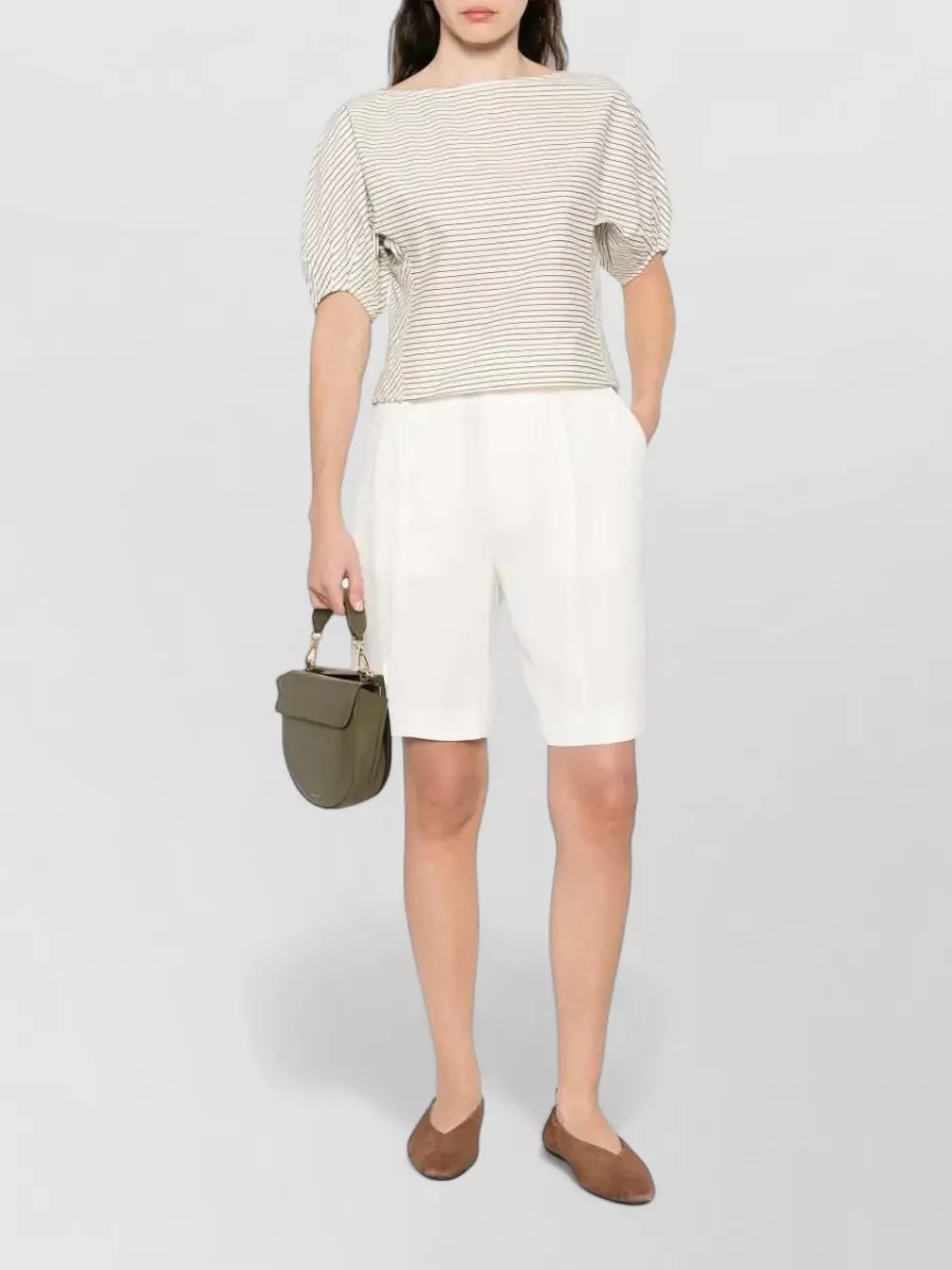 Staud Striped Boat Neck Elbow-Length Sleeve Blouse