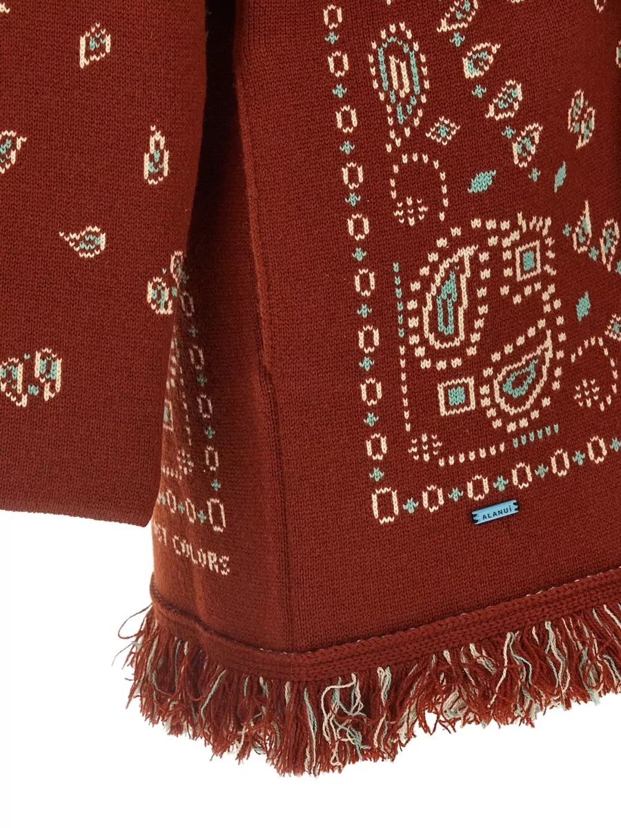 Alanui Bandana Knit Cardigan Belt Fringe Long