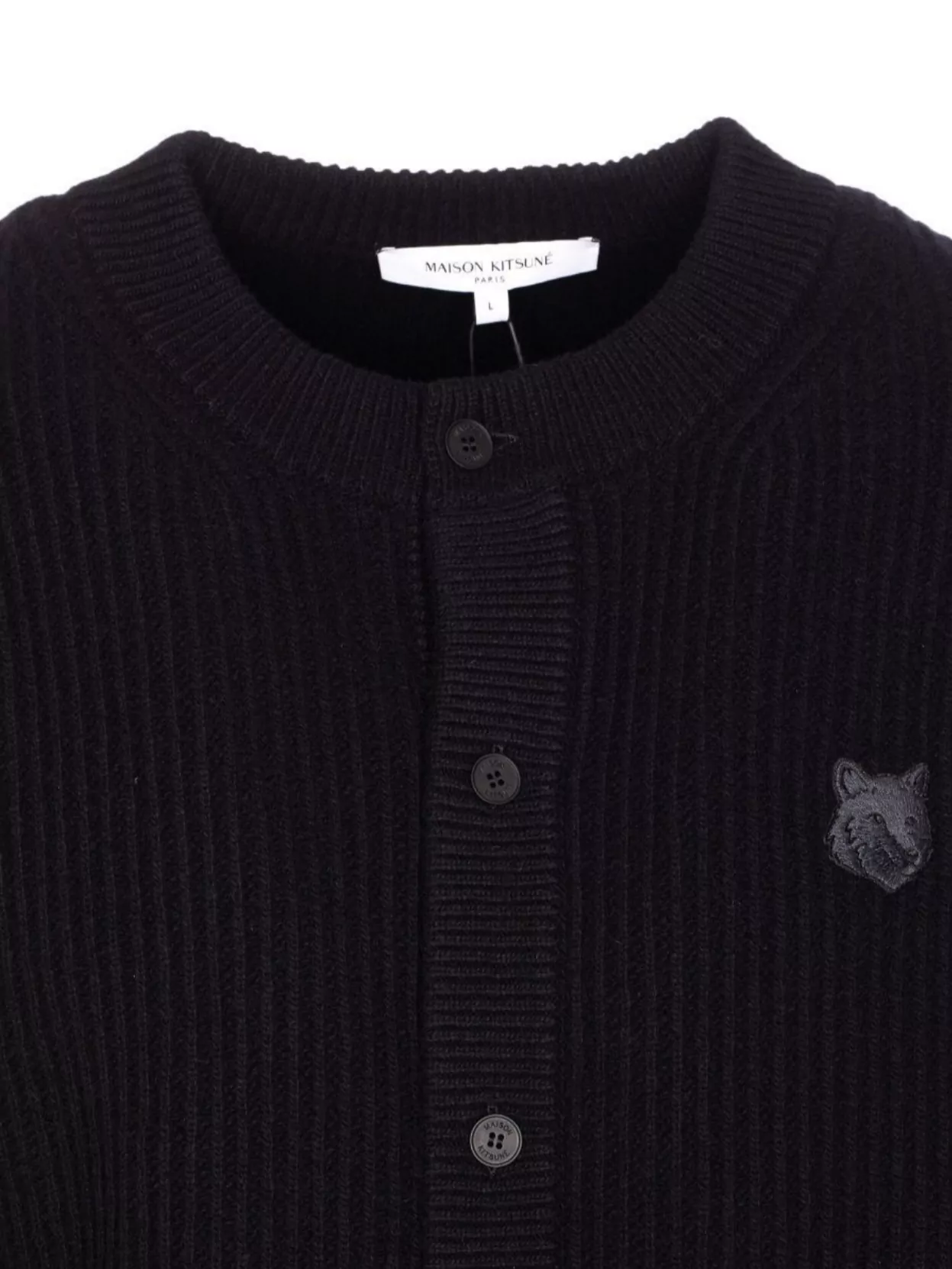Maison Kitsuné Ribbed Long Sleeve Crewneck Cardigan