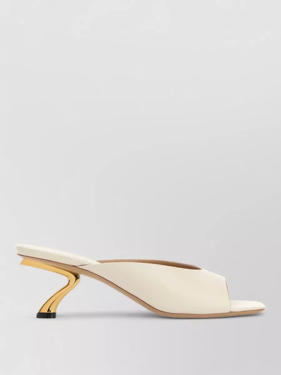 Ferragamo Igea Leather Mules Peep Toe Sculptural Heel In White