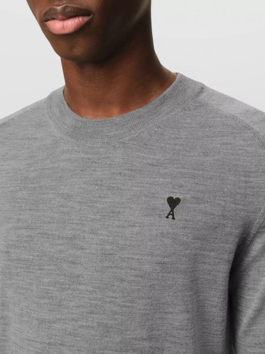 Ami Paris Ribbed Knit Wool Crewneck Jumper