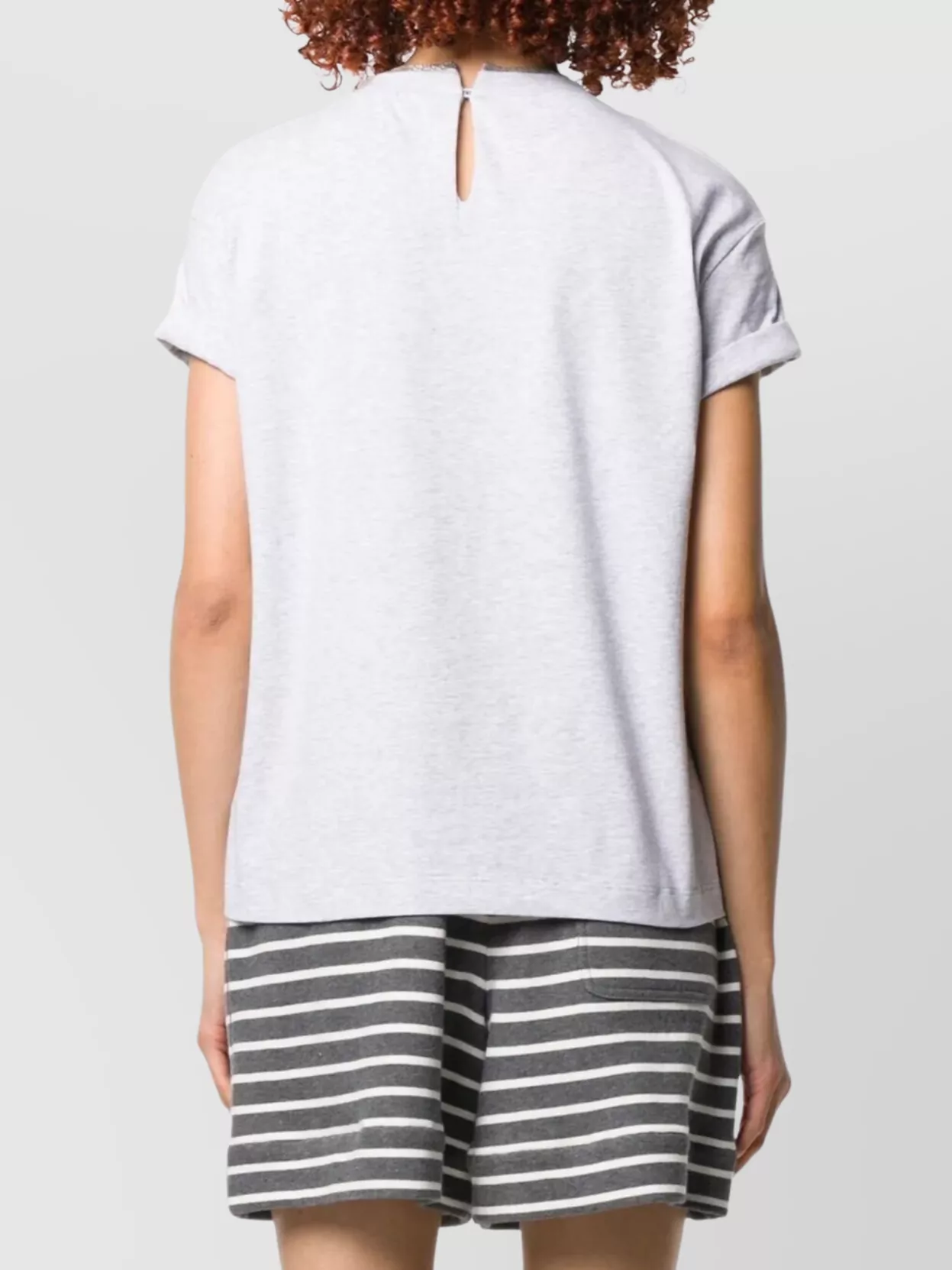 Brunello Cucinelli Stretch Cotton Jersey T-shirt With Precious Faux Layering In Blue