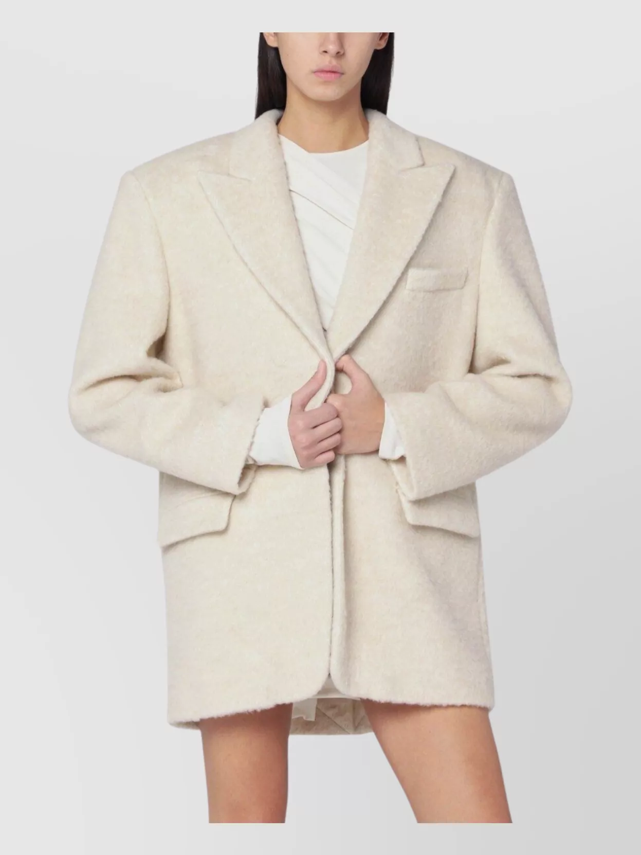 The Andamane Oversized Wool Blend Jacket In White