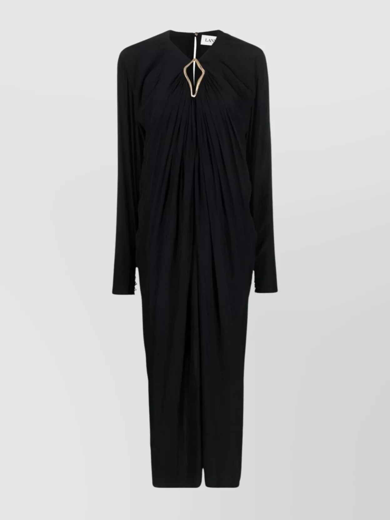 Shop Lanvin Midi Cut-out Dress With V-neck And Long Sleeves In Black