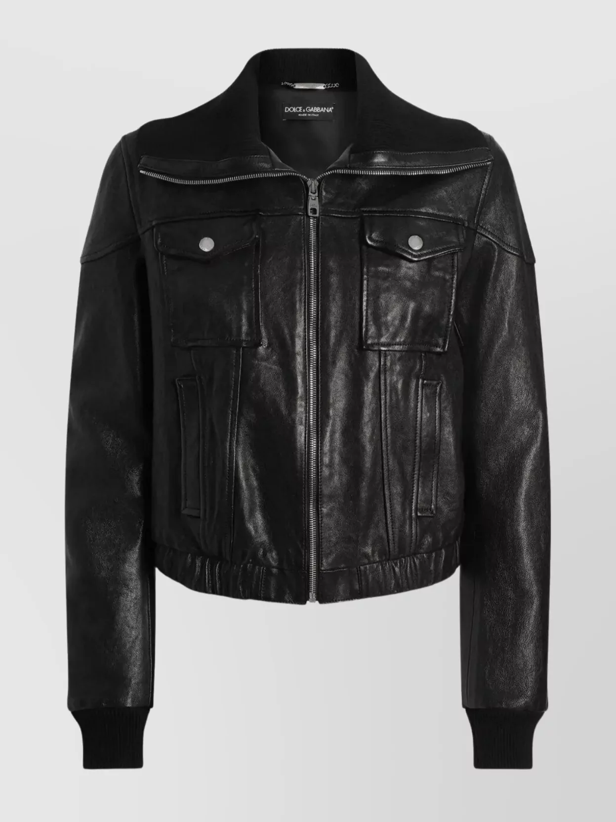 Dolce & Gabbana Bomber Jacket With Elasticated Hem And Wide Collar In Black