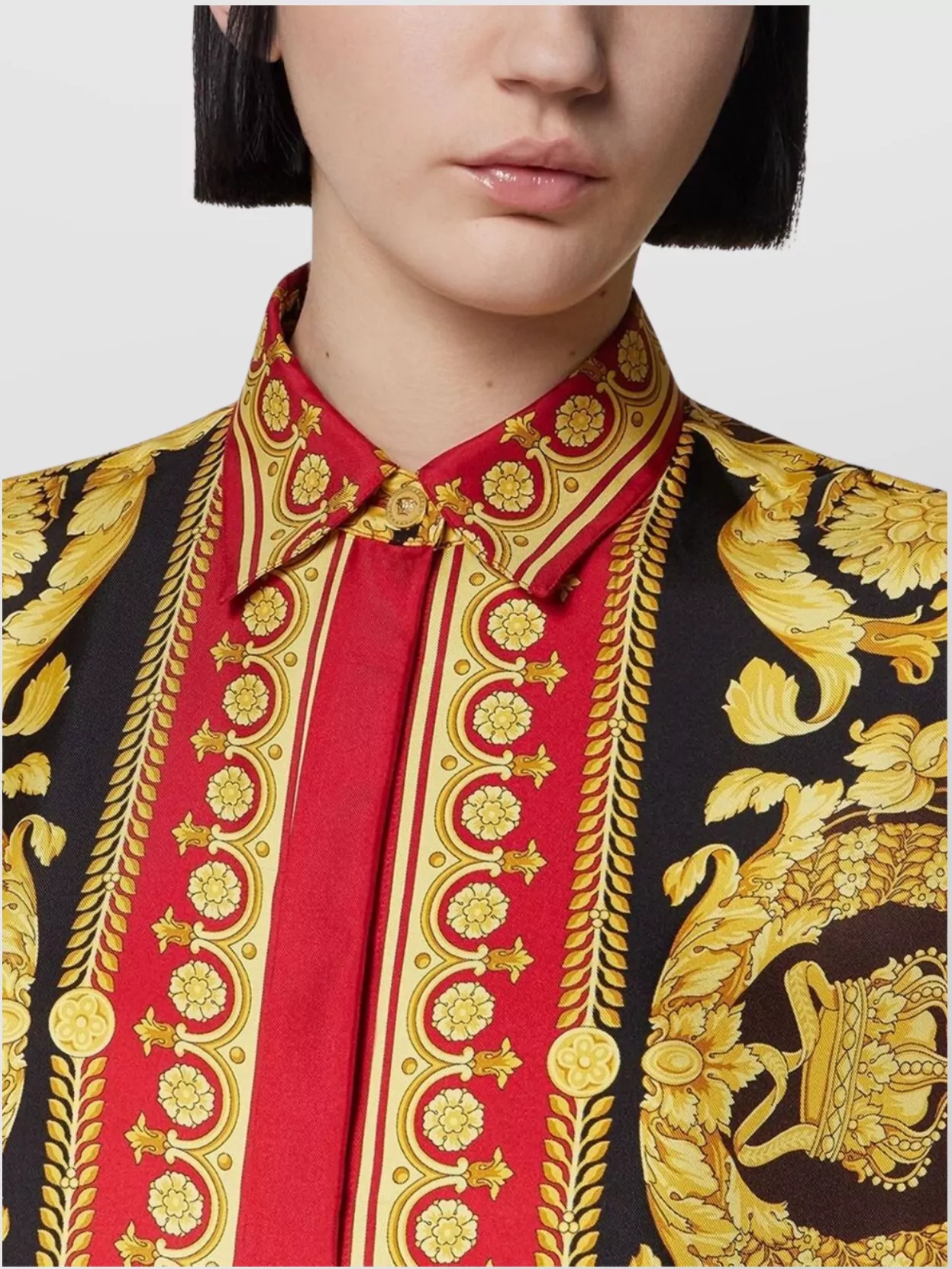 Versace Sleeved Baroque Print Button-Down Collar Top
