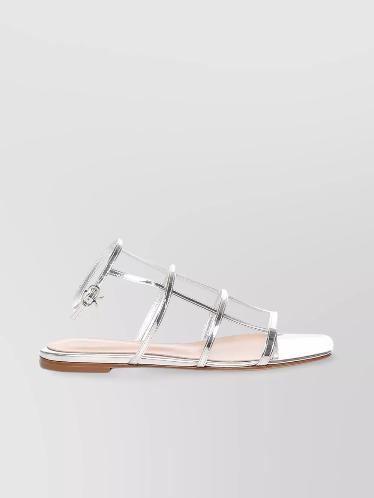 Gianvito Rossi Square Toe Flat Sandals With Metallic Finish