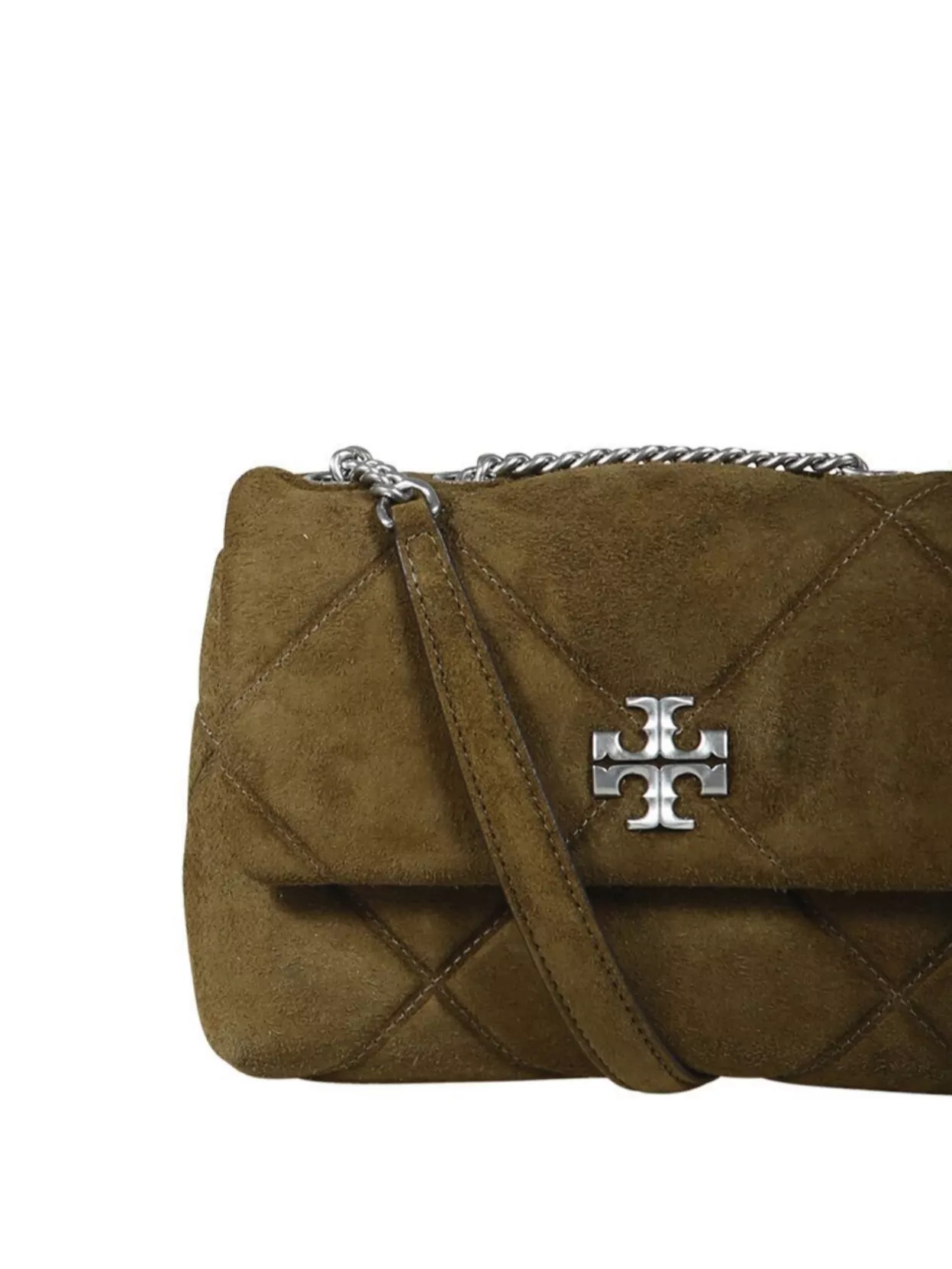 Tory Burch Small Quilted Suede Shoulder Bag With Chain Strap