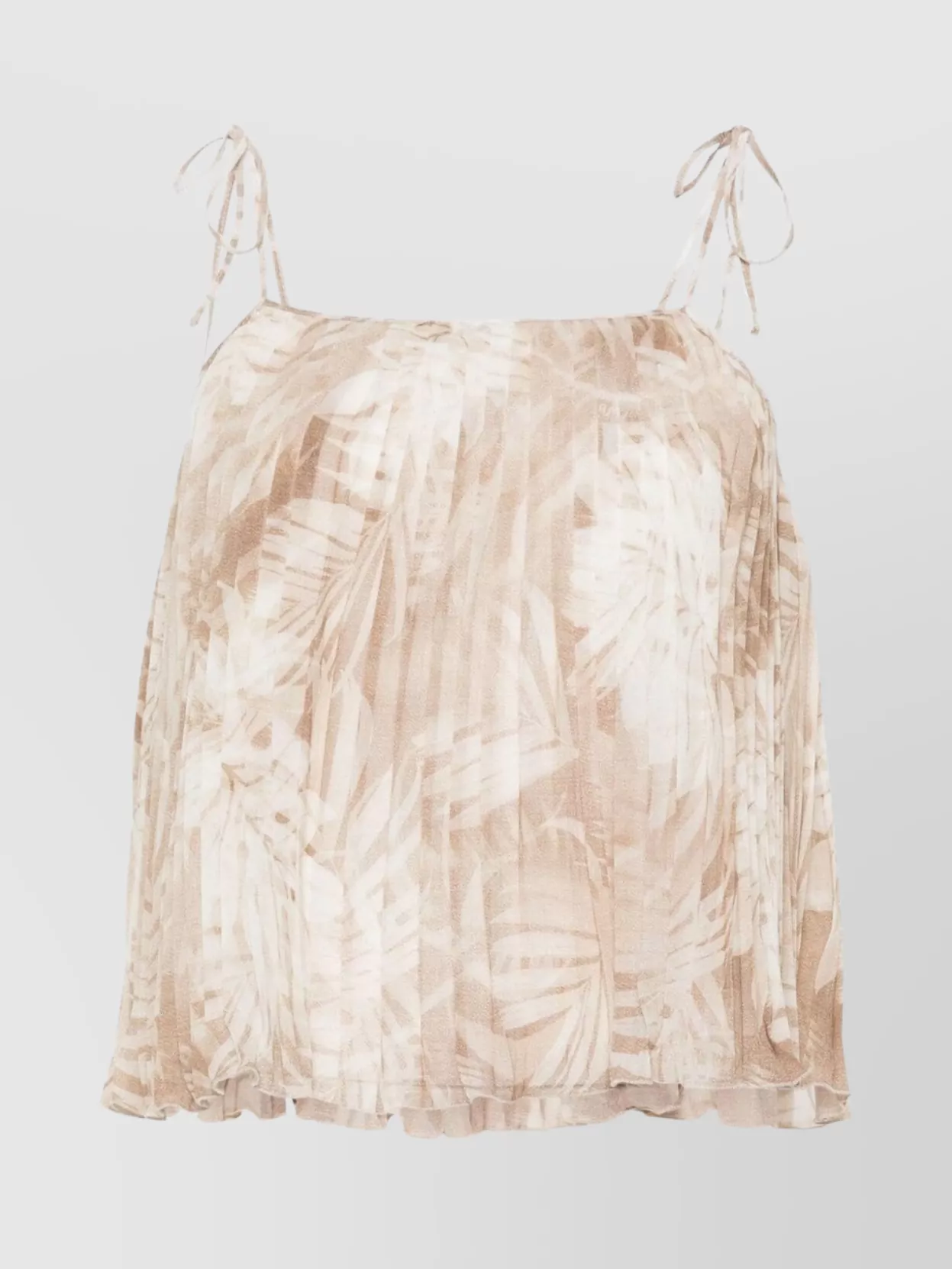 Ermanno Firenze Pleated Sheer Top Spaghetti Straps Tie Detail In Gold
