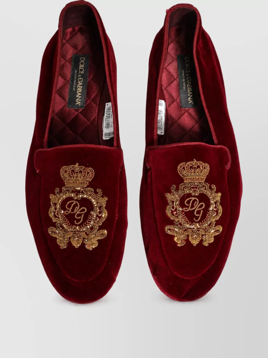 Dolce&Gabbana velvet crown embroidery loafers