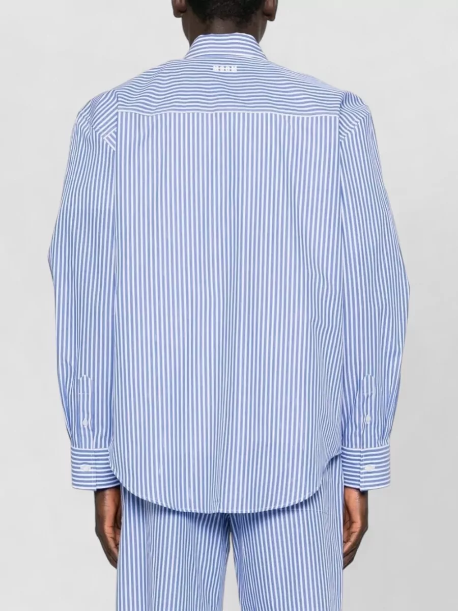 Msgm Shirt Logo Embroidery Stripes Long Sleeves
