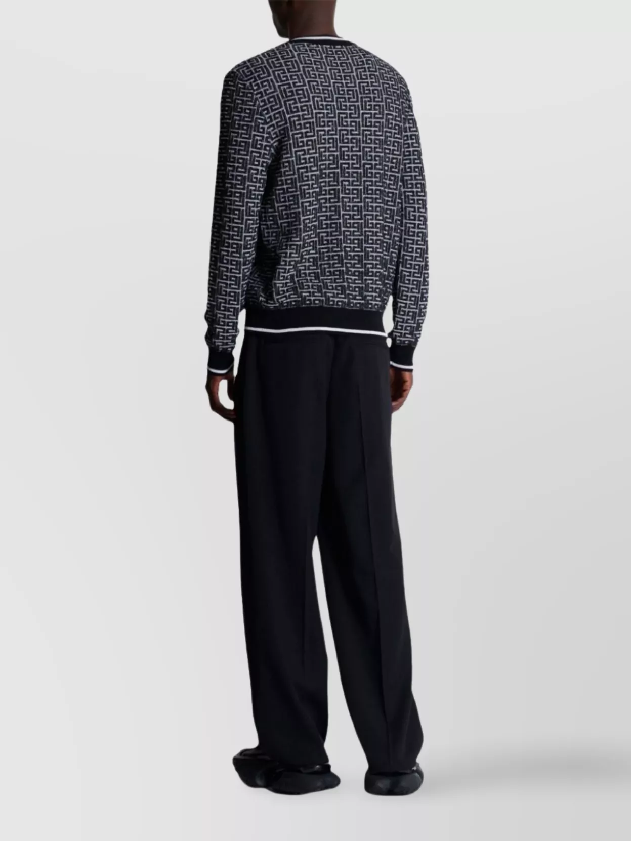 Shop Balmain 3d Monogram Vanise Knit Sweater In Black