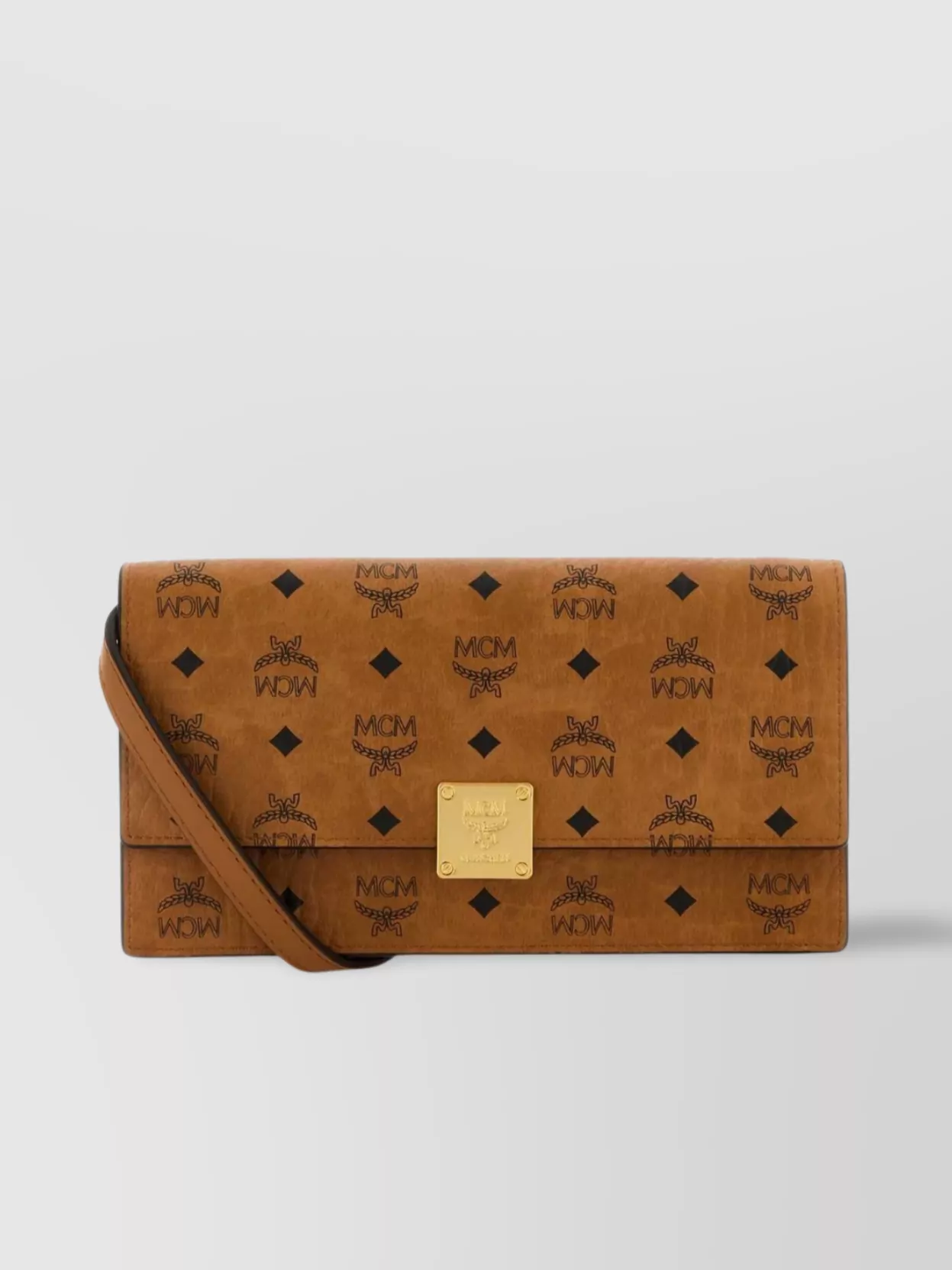 Mcm Canvas Rectangular Wallet Shoulder Strap In Brown