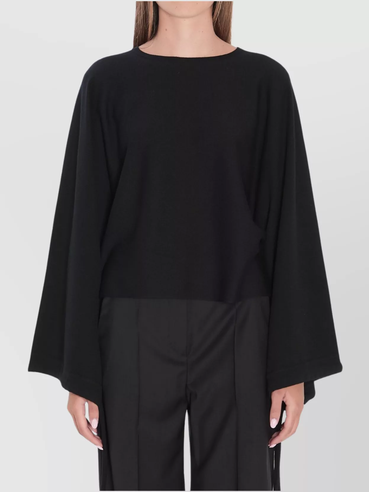 Max Mara Wool Batwing Sleeve Cropped Sweater In Black