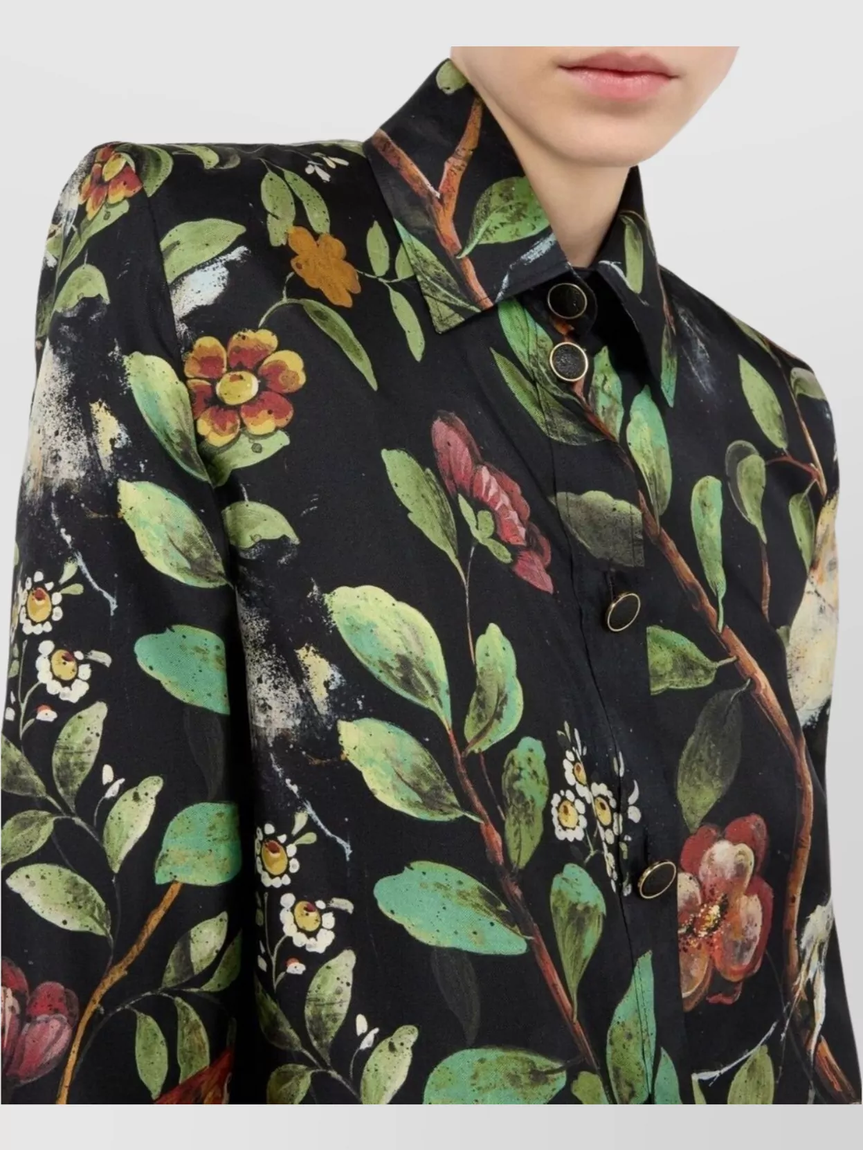 Roberto Cavalli Floral Long Sleeve Collared Top