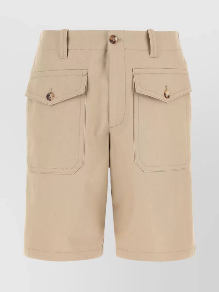Shop Alexander Mcqueen Cotton Knee-length Bermuda Shorts With Waist Belt Loops In Cream