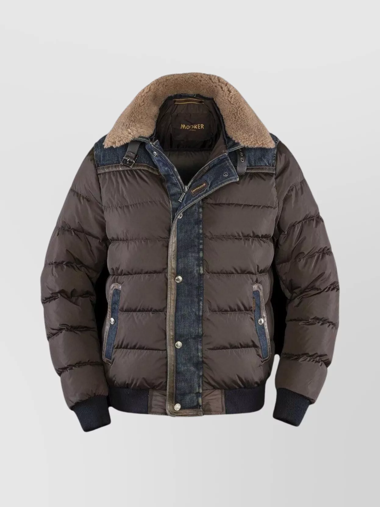 Moorer denim trimmed shearling collar padded jacket