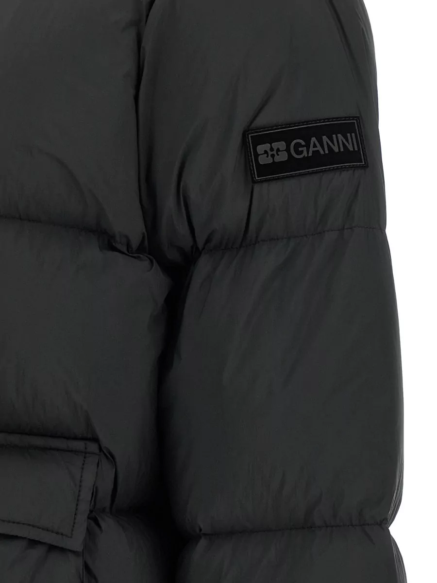 Ganni Down Cropped Hooded Quilted Puffer Jacket