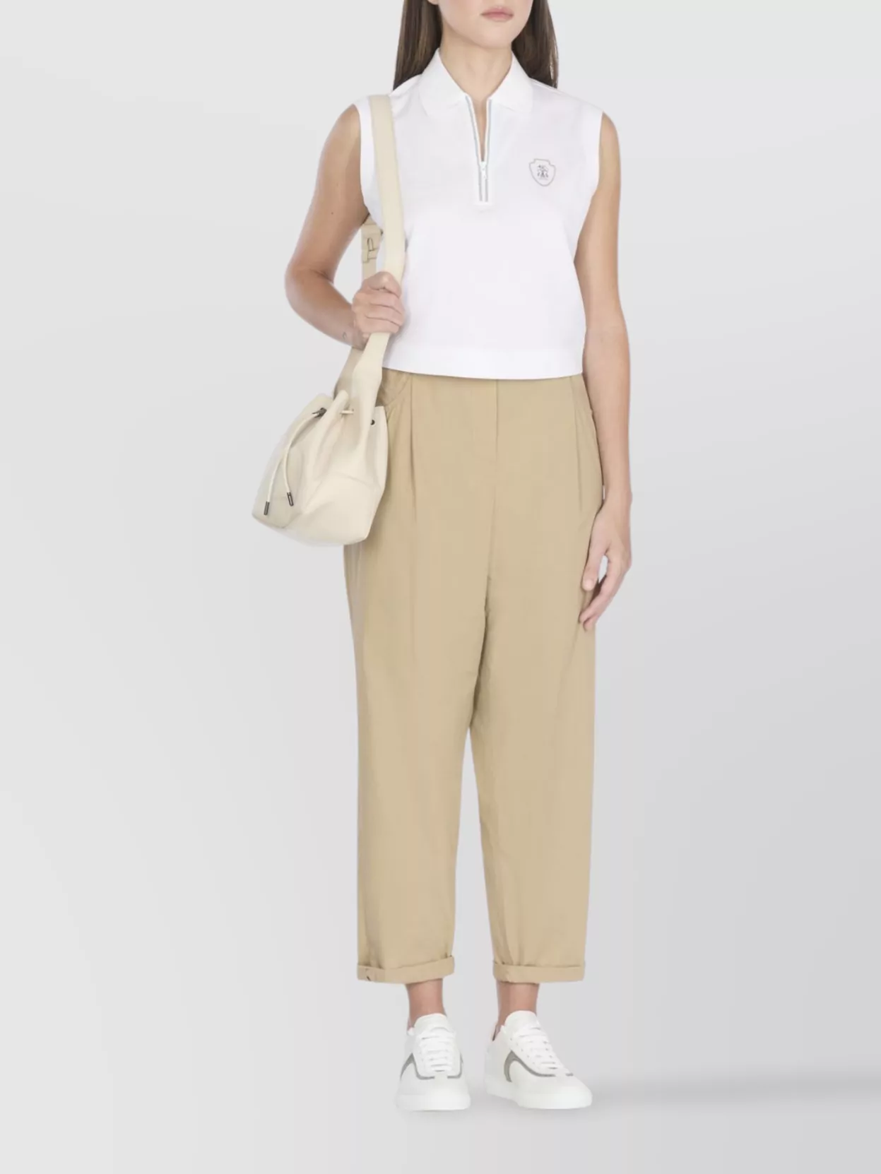 Brunello Cucinelli Cropped sleeveless polo zip detail | The