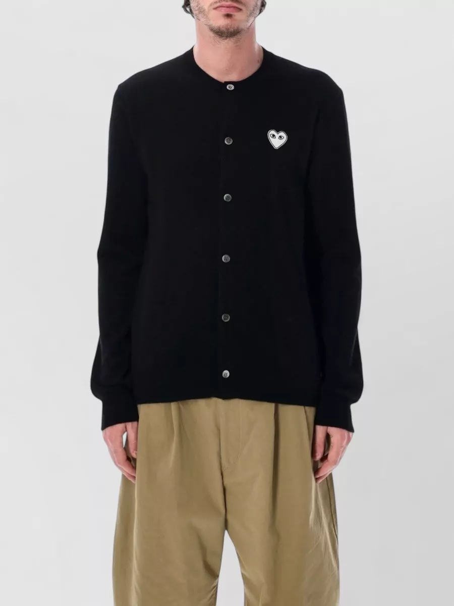Comme des Garçons Play Wool ribbed crew neck cardigan