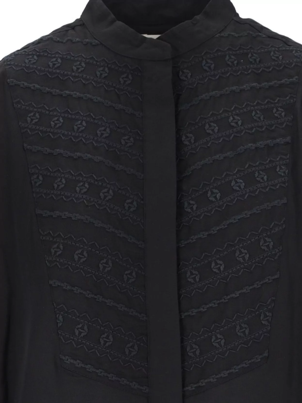 Shop Isabel Marant Étoile Embroidered Stand Collar Long Sleeves Top