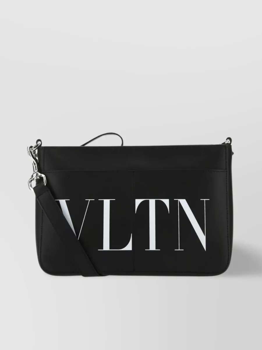 Shop Valentino Shoulder Bag Leather Front Pockets In Black