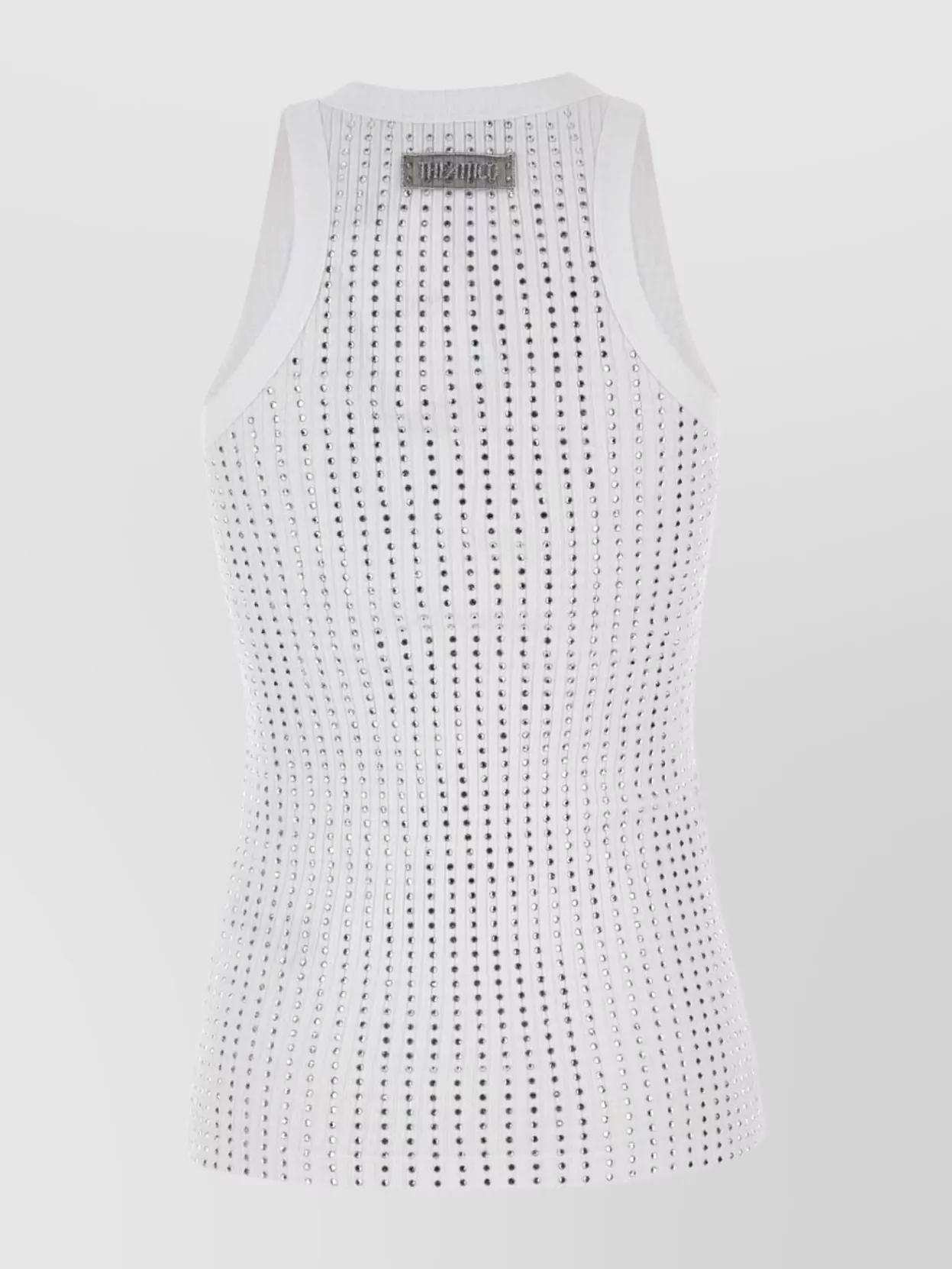 Attico Crew Neck Perforated Ribbed Sleeveless Tank Top In White