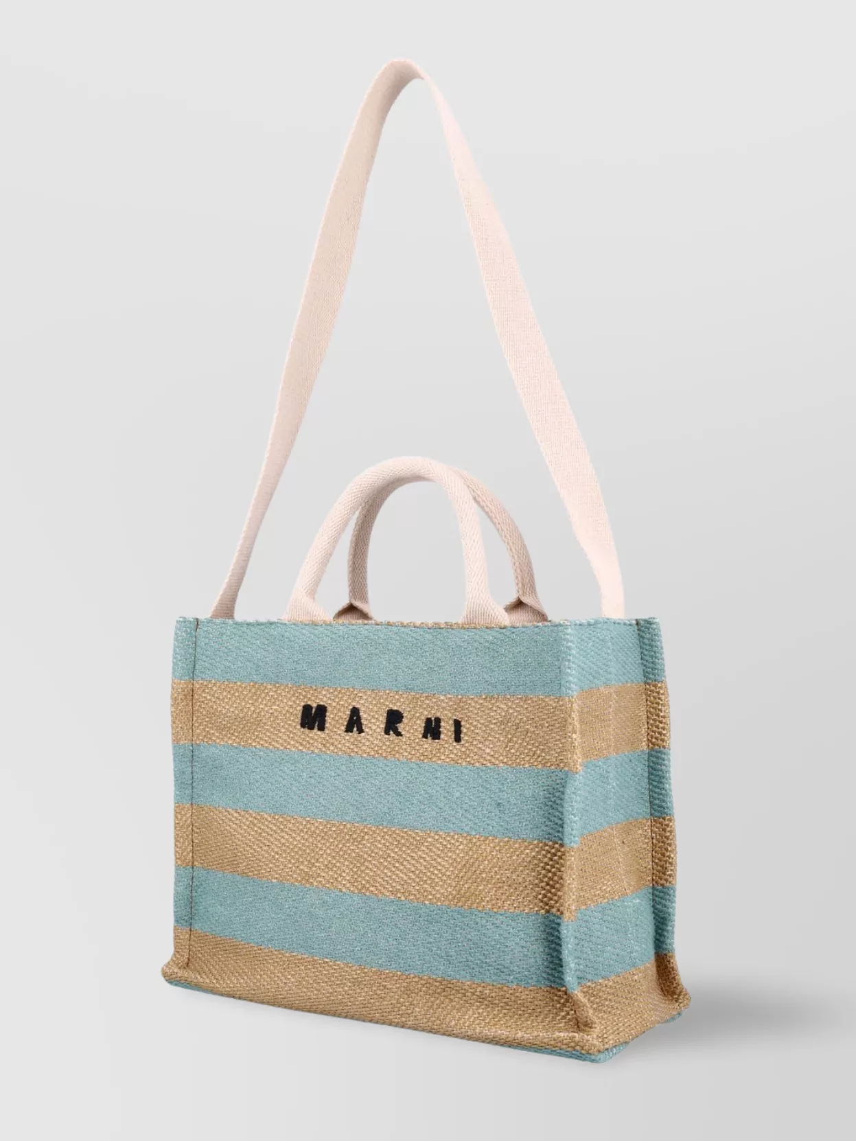 Marni Mini Striped Tote Bag In Cyan