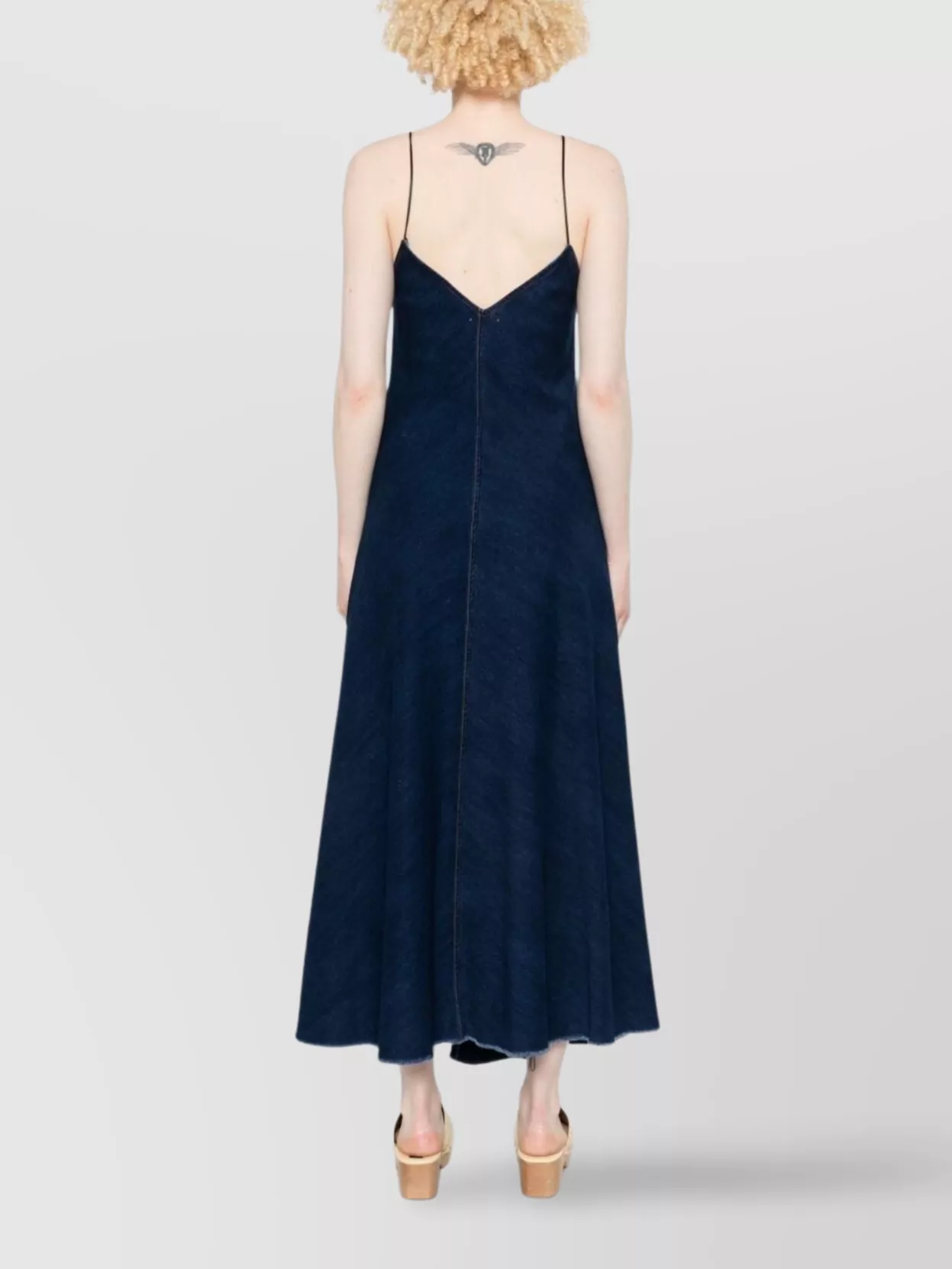 Shop Forte Forte Cotton Denim Midi Dress With Frayed Edge