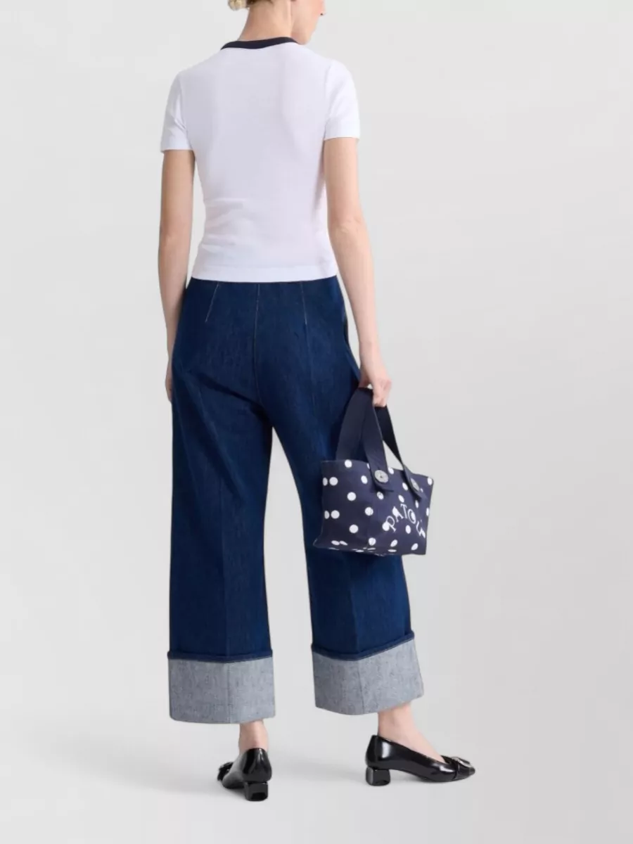 Patou Silk Blend Crew Neck Top Contrast Trim