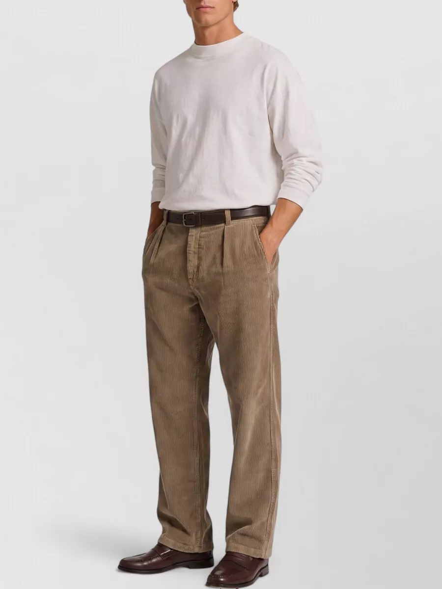 The Row cotton corduroy pleated mid-rise wide-leg chinos