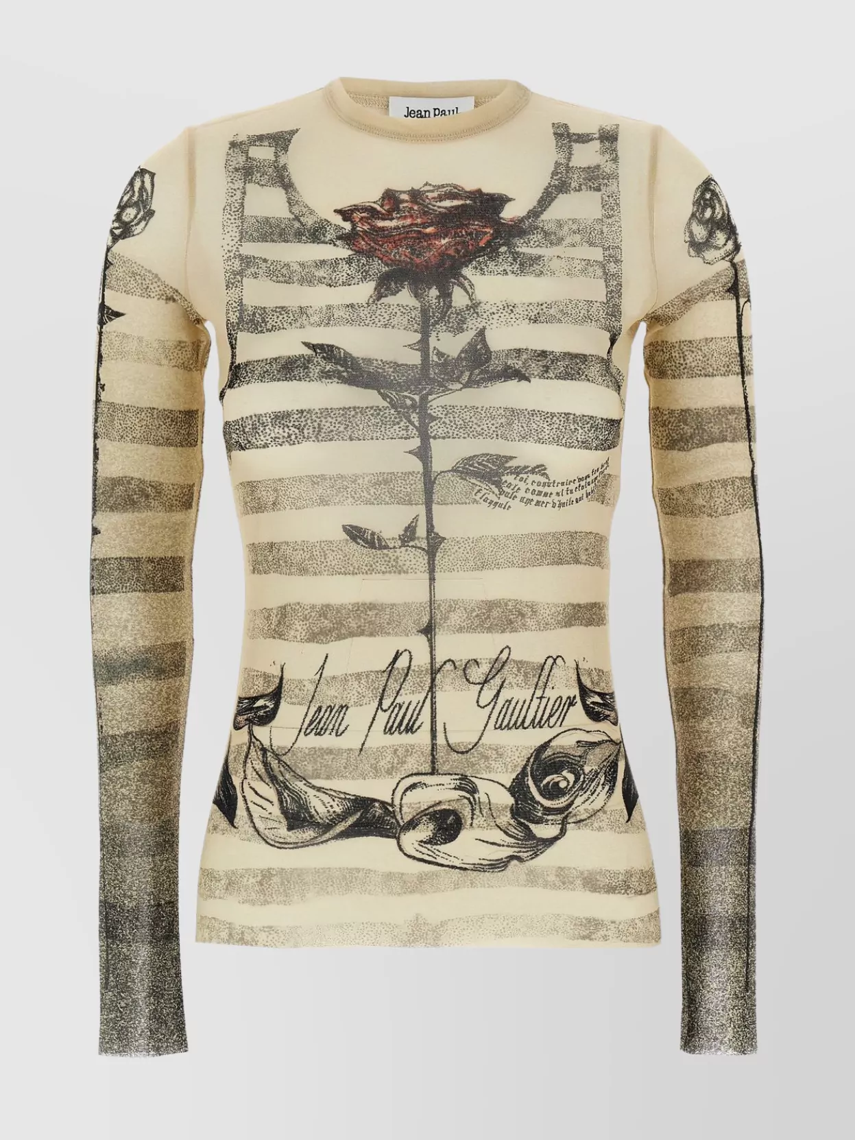 Shop Jean Paul Gaultier Mesh Crew Neck Top With Graphic Print