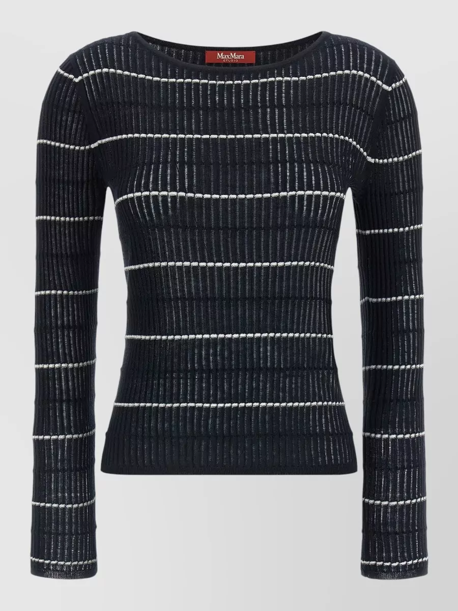 S Max Mara silk wool ribbed striped boat neck long sleeve sweater