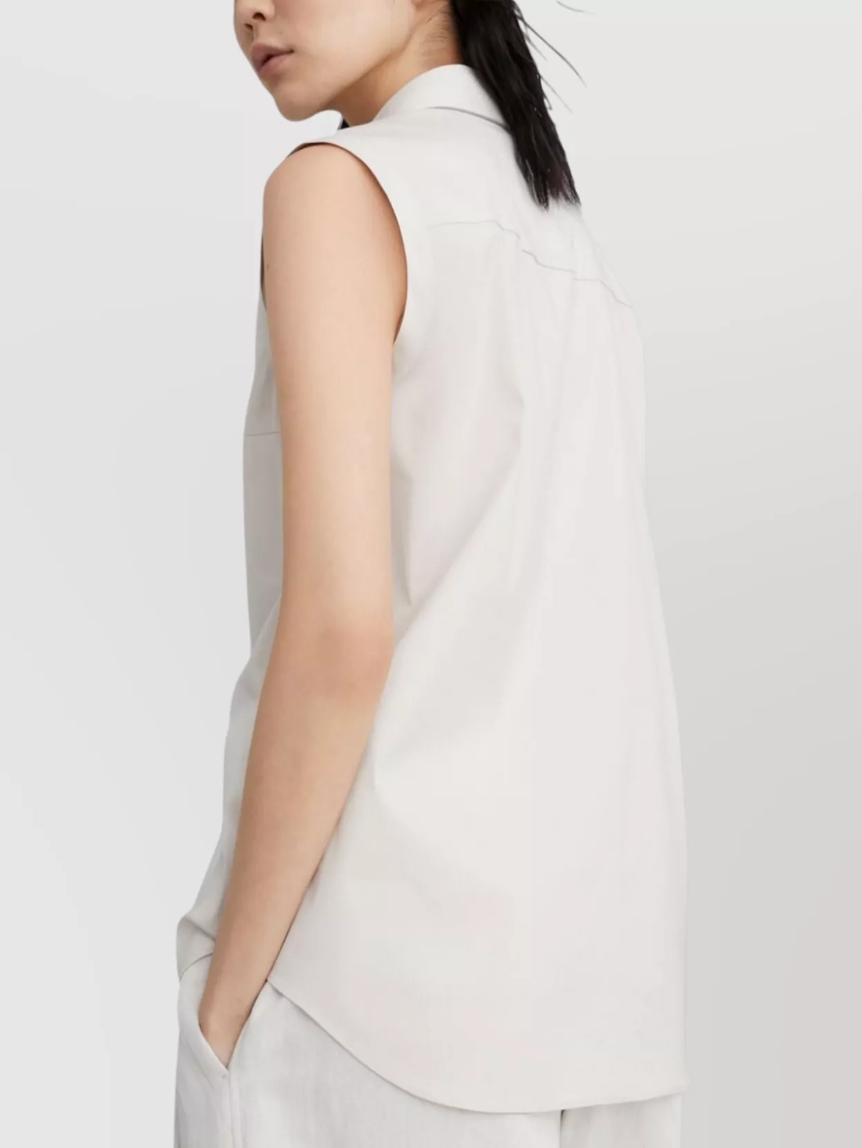 Brunello Cucinelli Tailored Cotton Sleeveless Shirt With Curved Hem