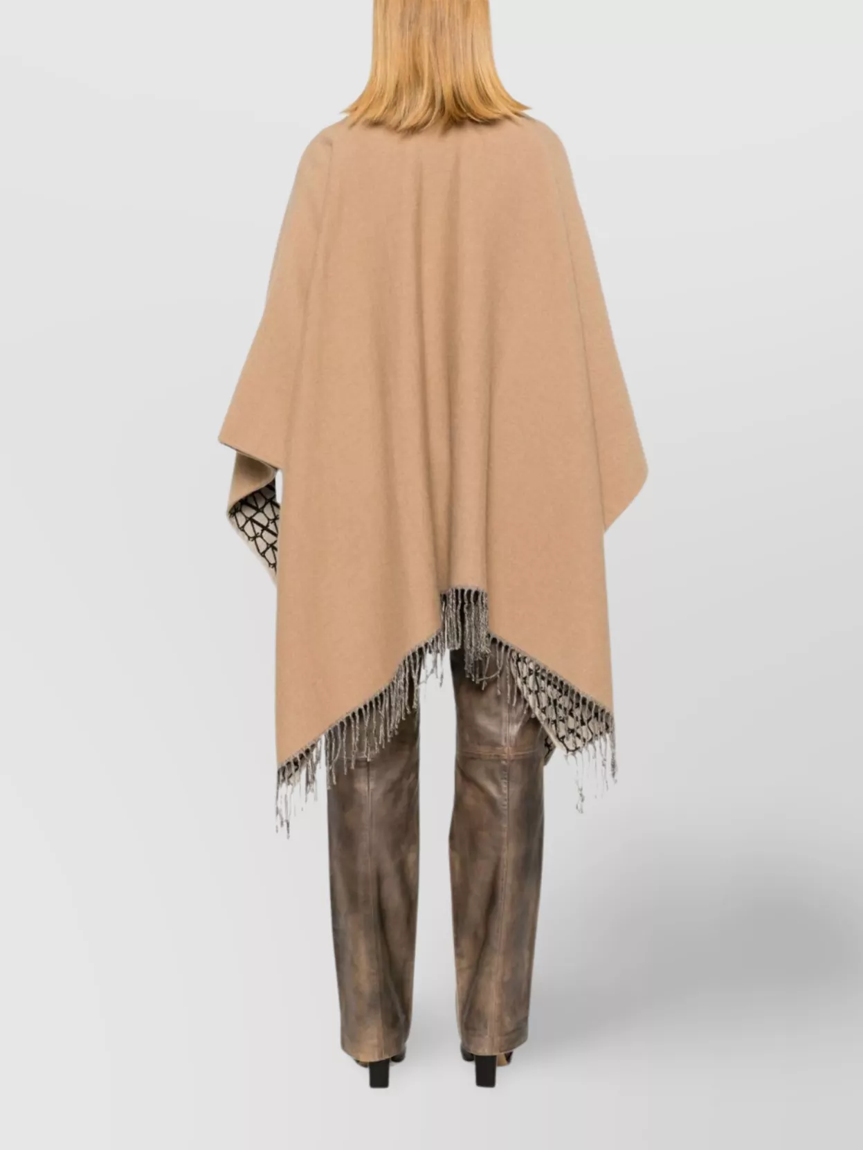 Valentino Fringed Geometric Jacquard Cape Poncho