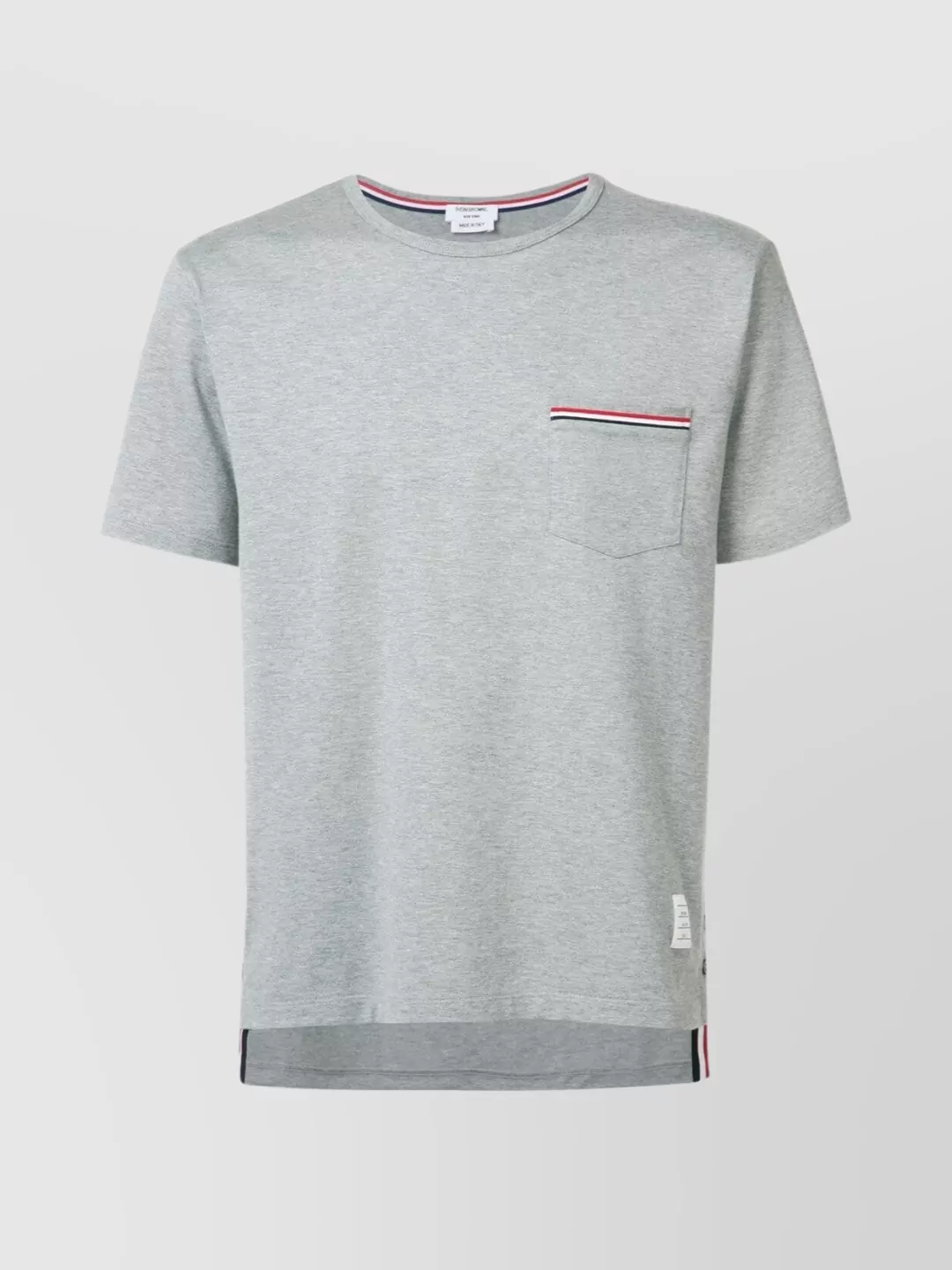 Shop Thom Browne Short-sleeve Crew Neck T-shirt With Chest Pocket And Striped Trim Detail