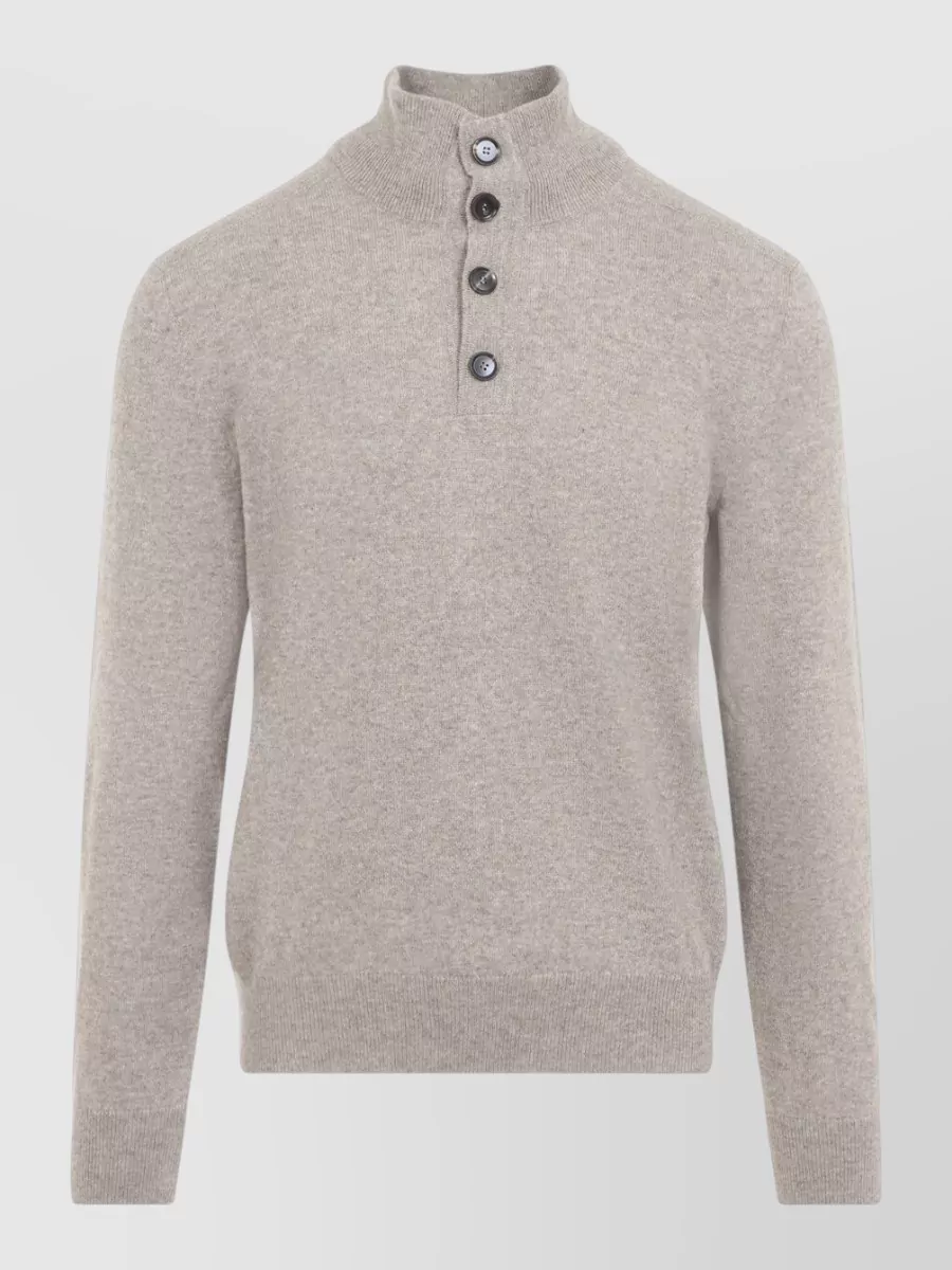 Brioni Fine-Knit Cashmere Mock-Neck Long-Sleeve Sweater