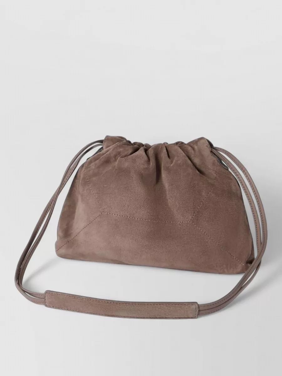 Brunello Cucinelli Suede Shoulder Bag Adjustable Strap Monili