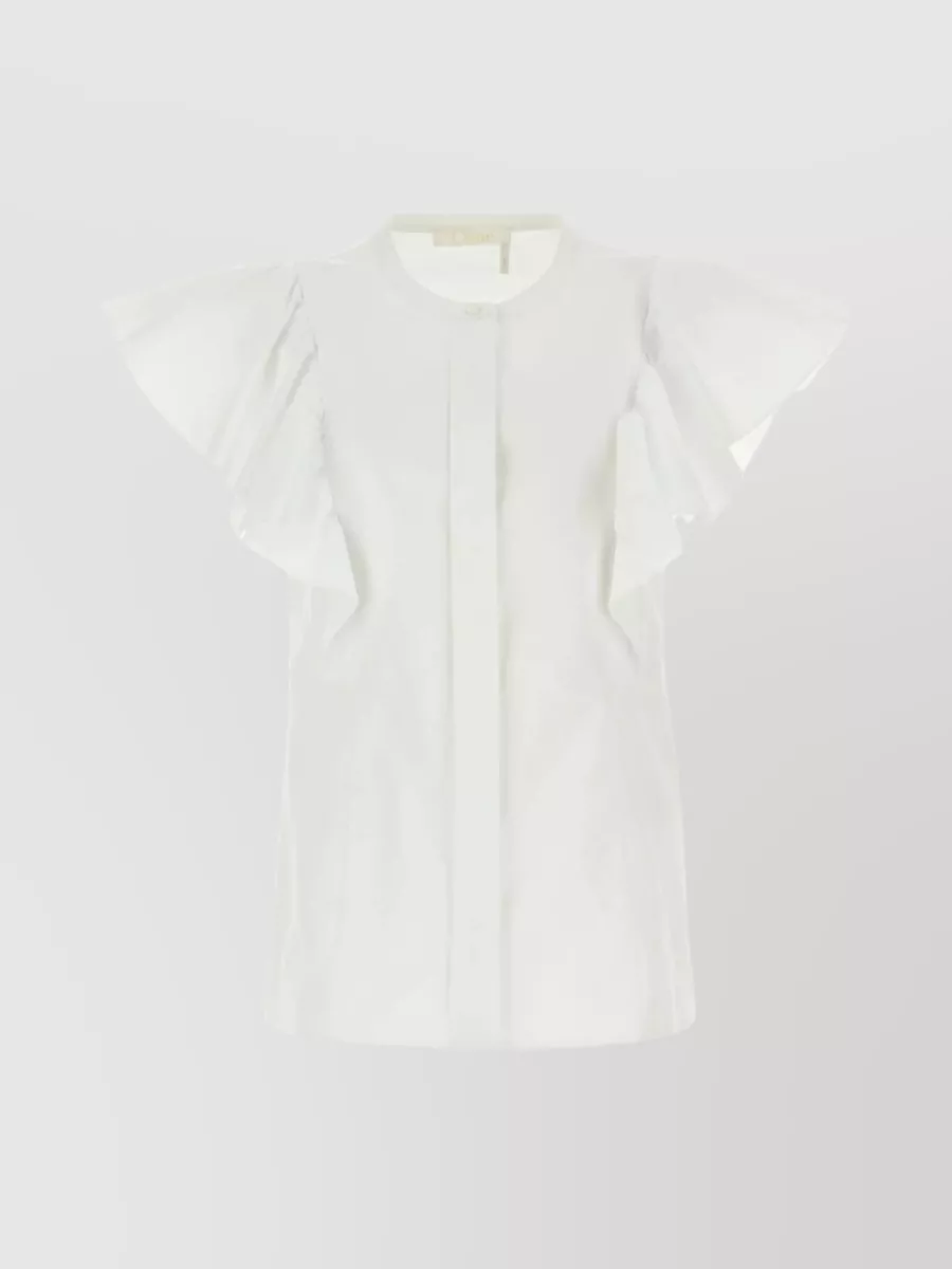 Shop Chloé Shoulder Flounces Cotton Shirt In Grey