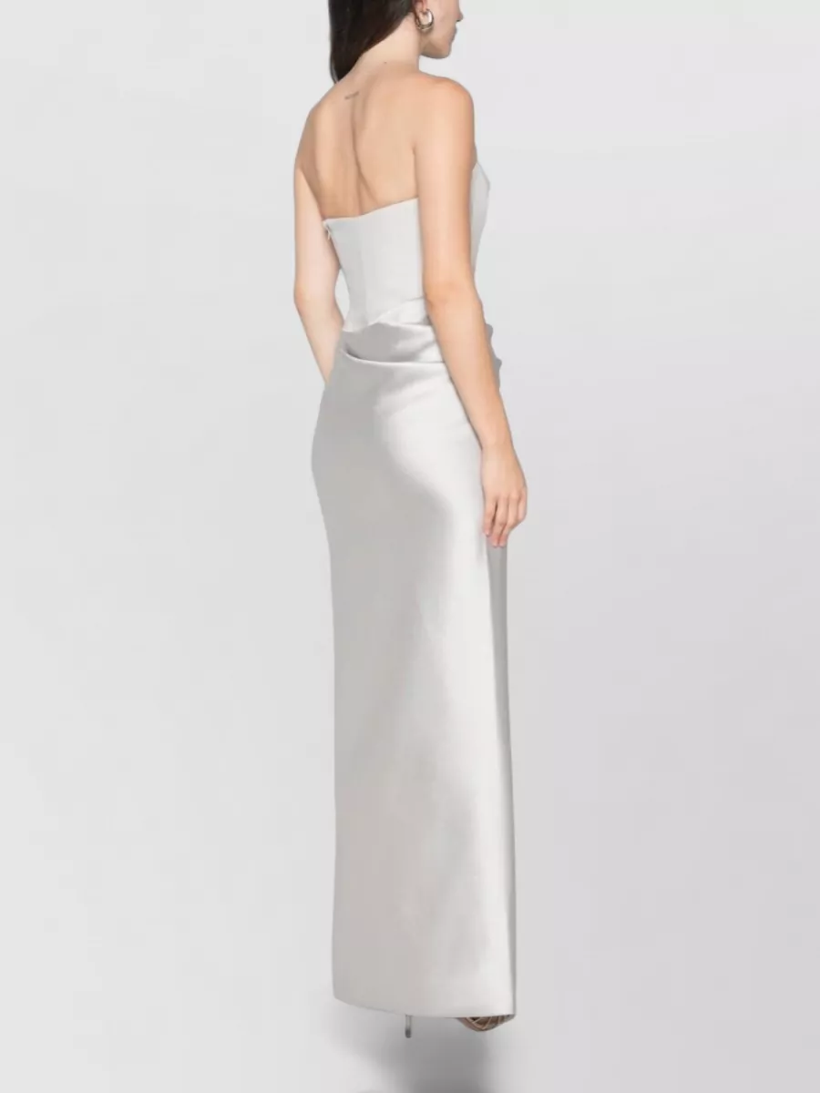 Solace London Silver Satin Strapless Draped Maxi Dress