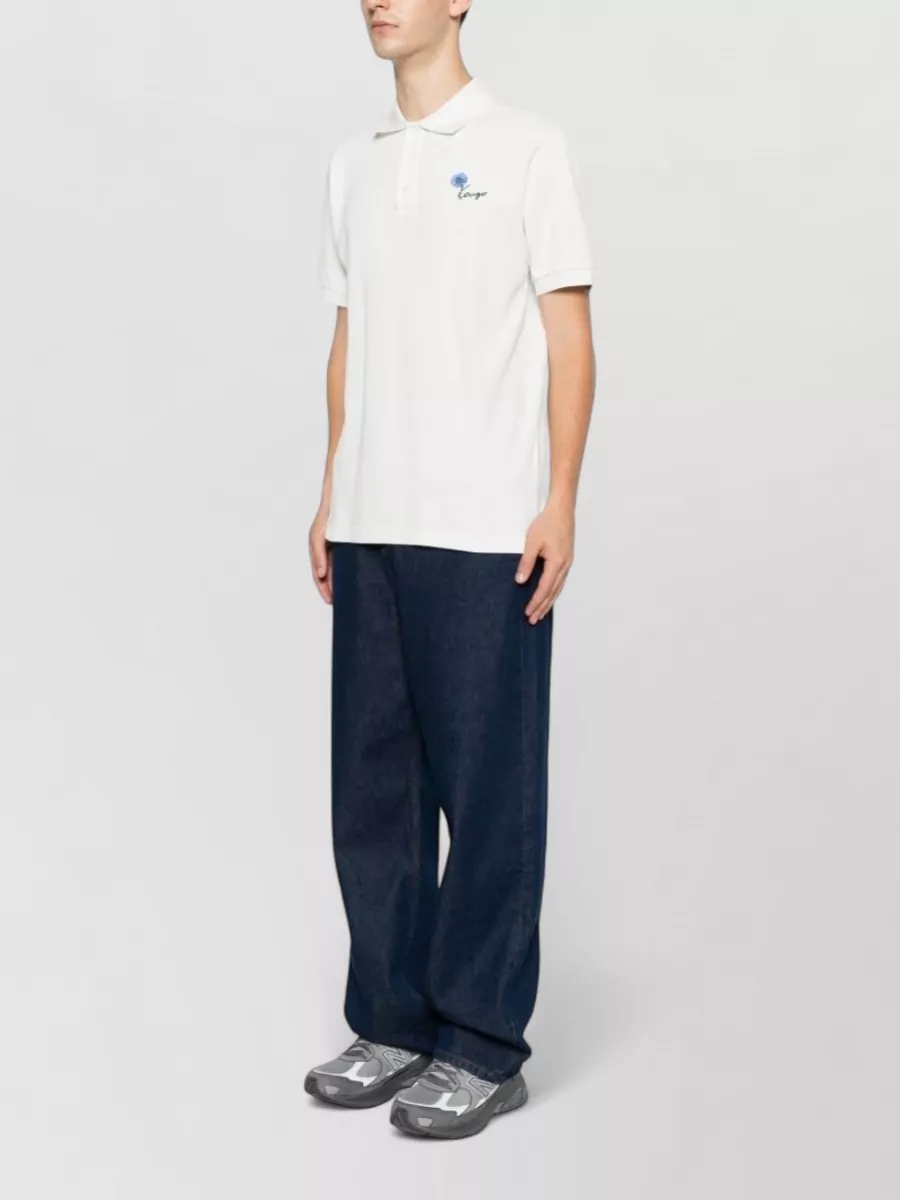 Kenzo Cotton Piqué Floral-Embroidered Short-Sleeve Polo Shirt