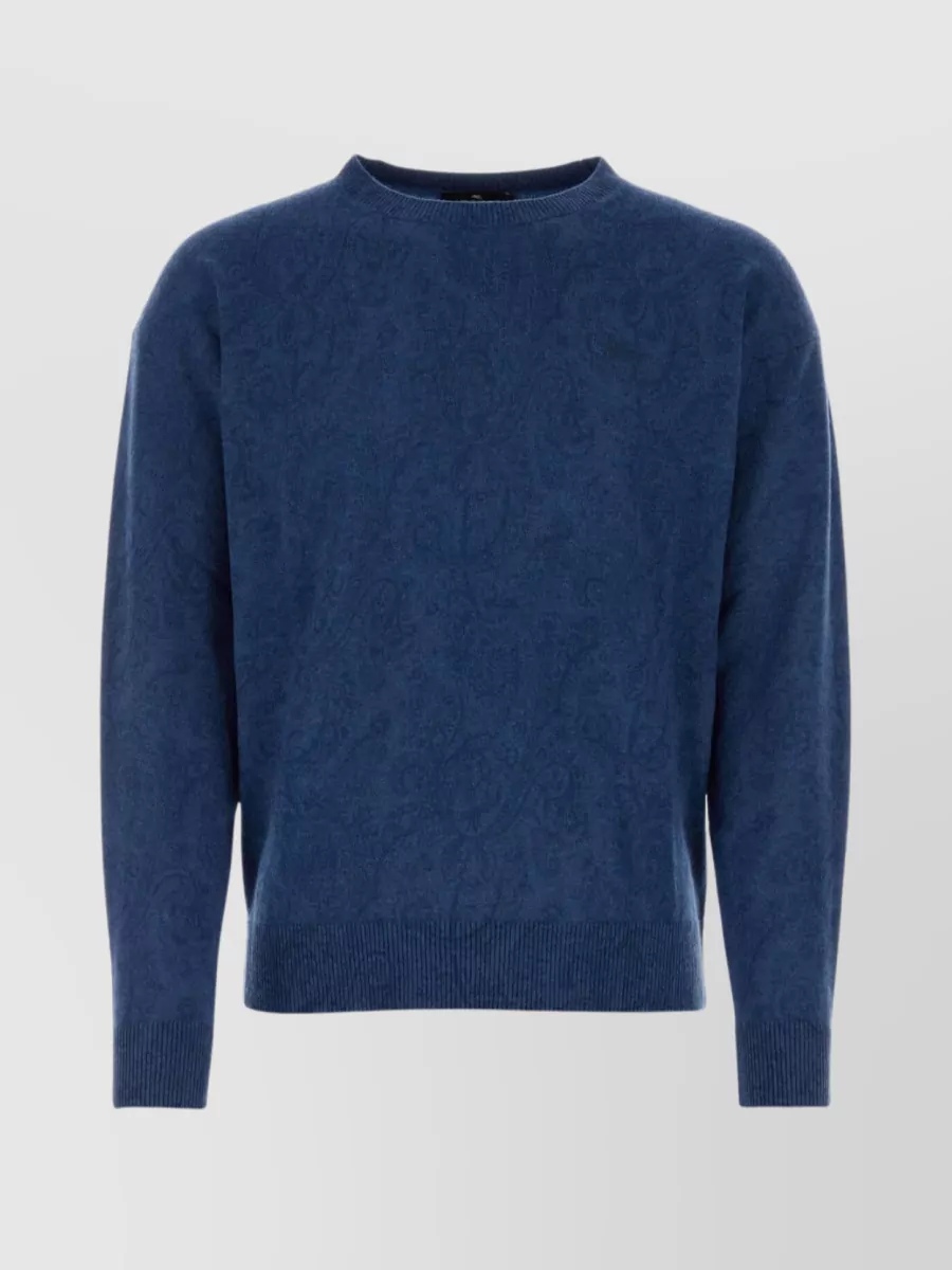 Shop Etro Paisley Embroidered Wool Crew Sweater In Blue