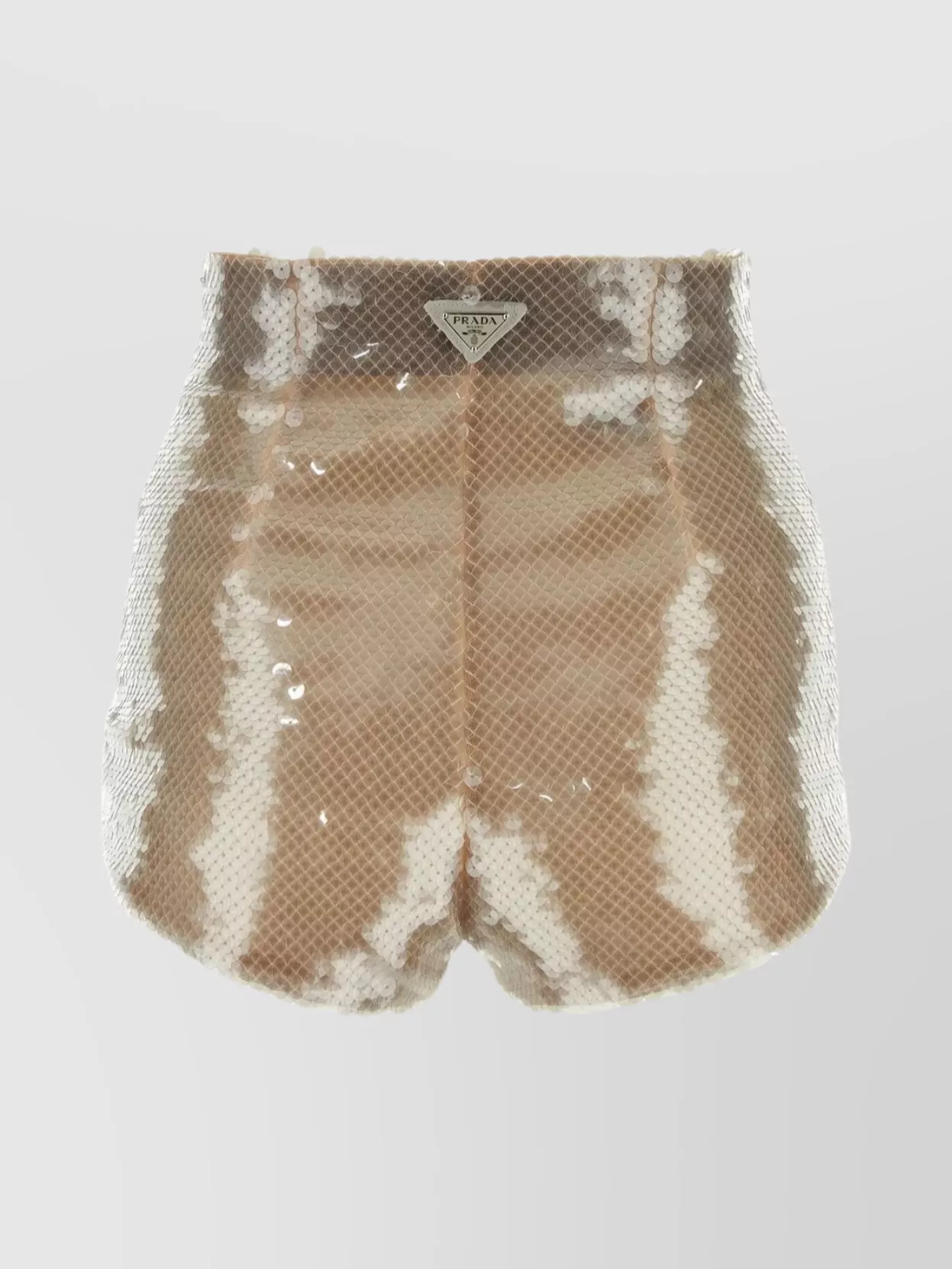 Shop Prada Sequined Mesh Elastic Waistband Shorts In Brown