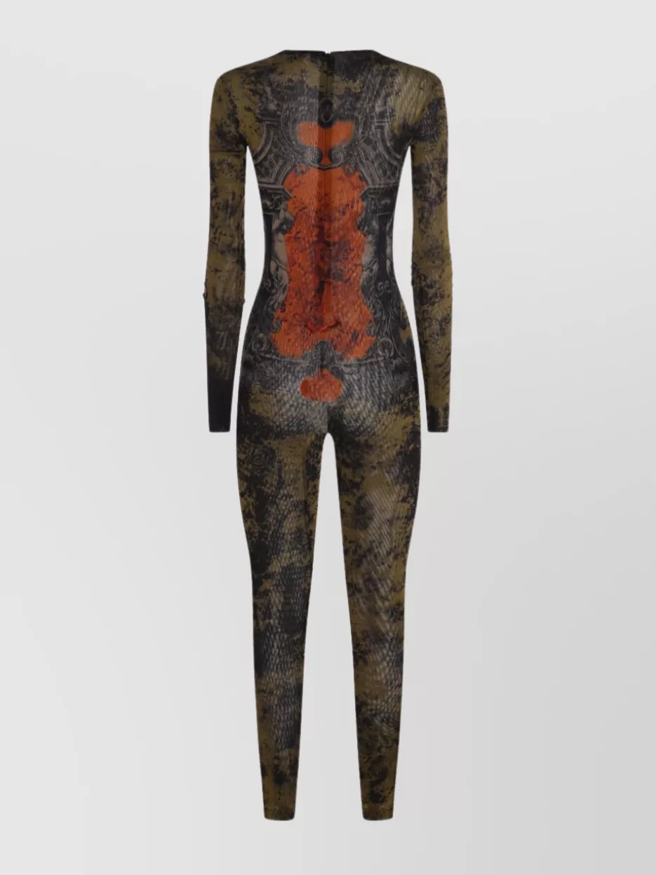 Jean Paul Gaultier Graphic Print Full-length Dress With Long Sleeves In Black