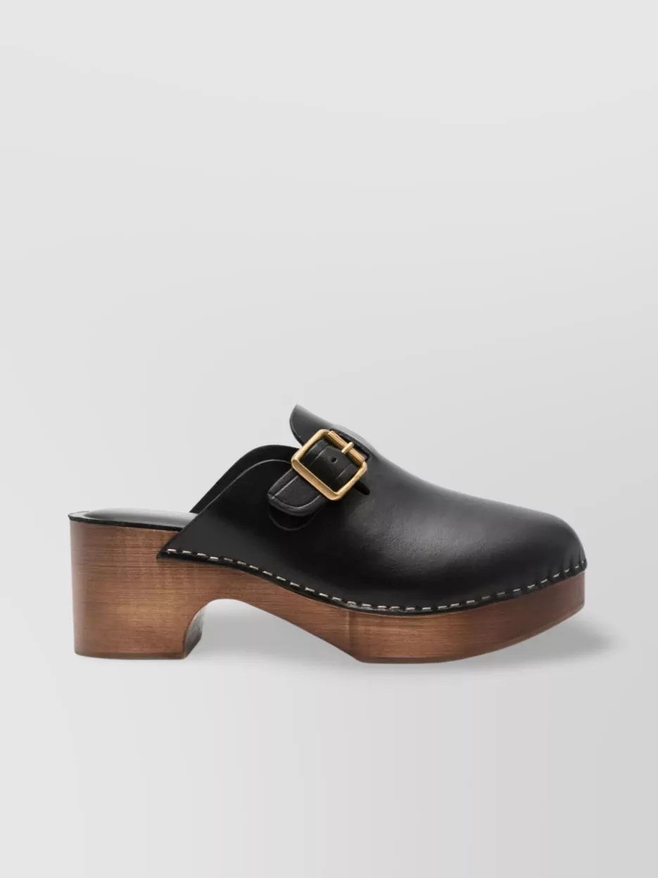 Golden Goose Leather Provence Clogs With Golden Buckle Heel 6.5cm In Black
