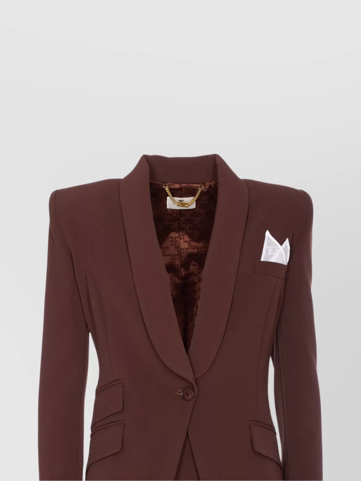Elisabetta Franchi Coffee Suit With Flare Pants And V Neck