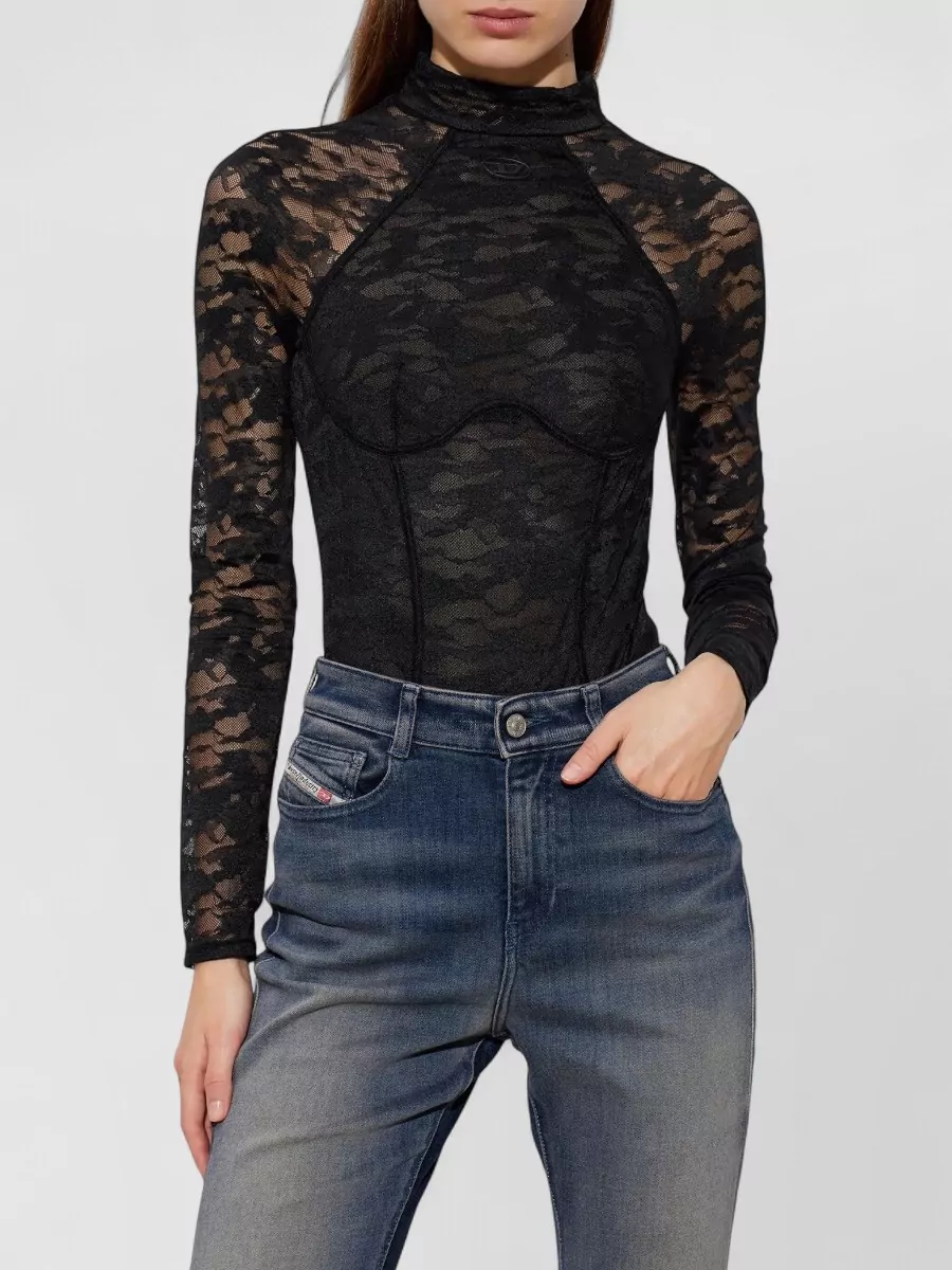Diesel Lace Long-Sleeve Mock-Neck Bodysuit