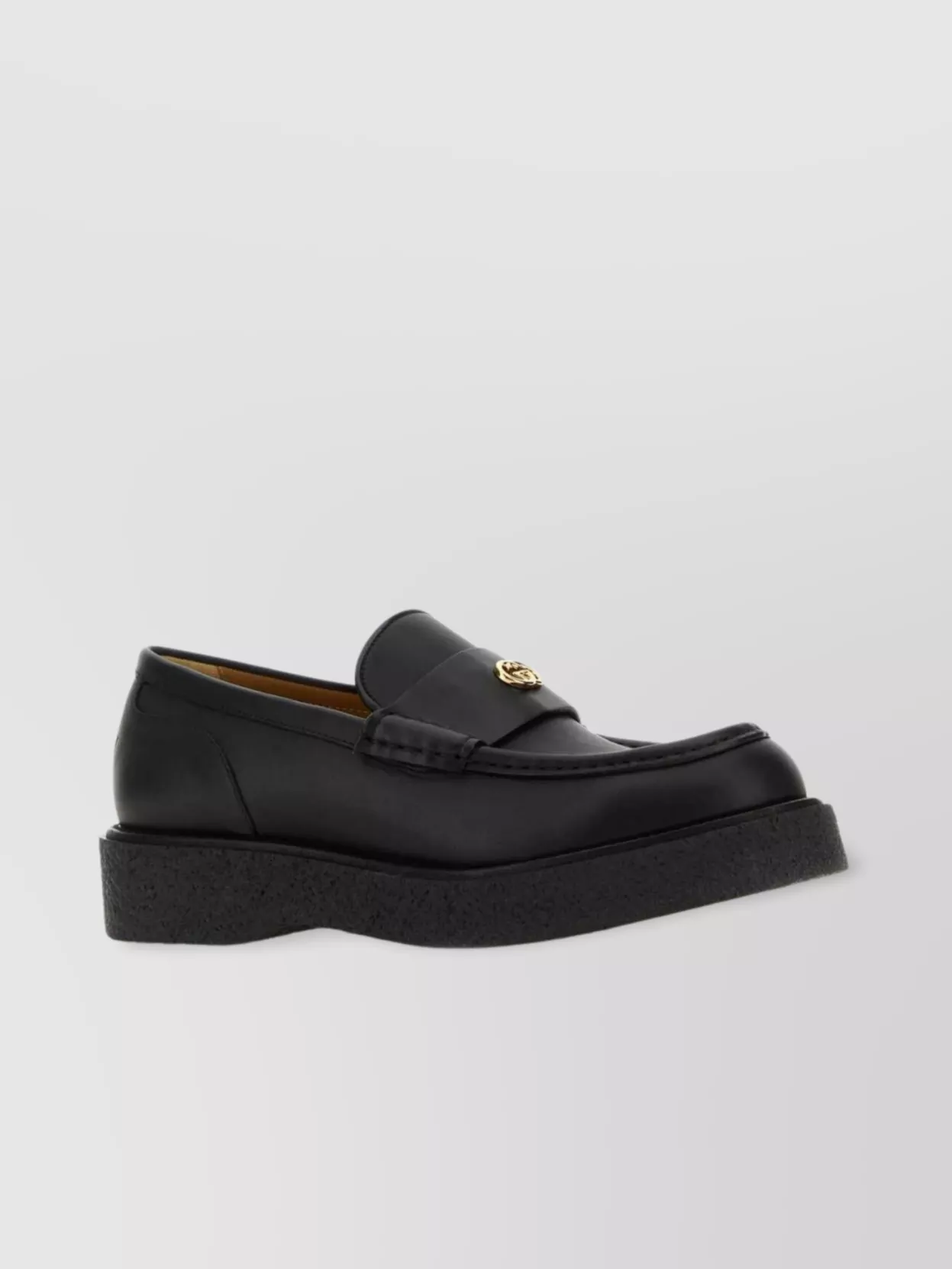 Shop Gucci Leather Loafers With Chunky Sole And Penny Slot Strap