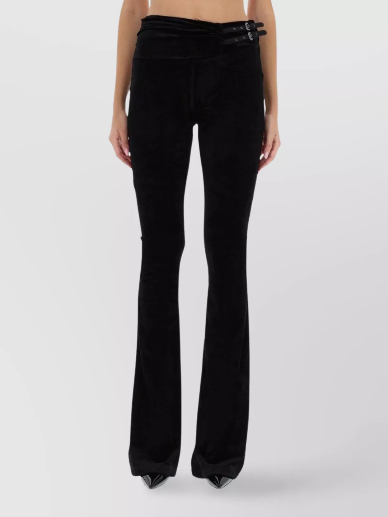 Versace Jeans Couture High Waist Flared Velvet Trousers In Multi