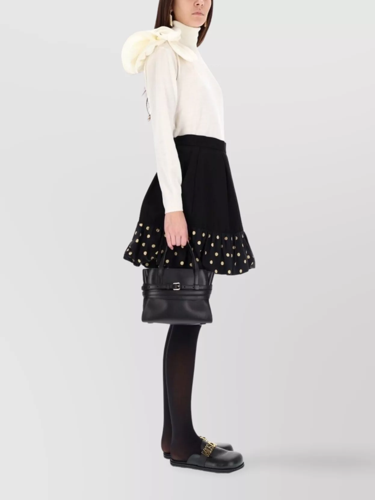 Moschino High Waist Polka Dot Skirt With Ruffled Hem In Black